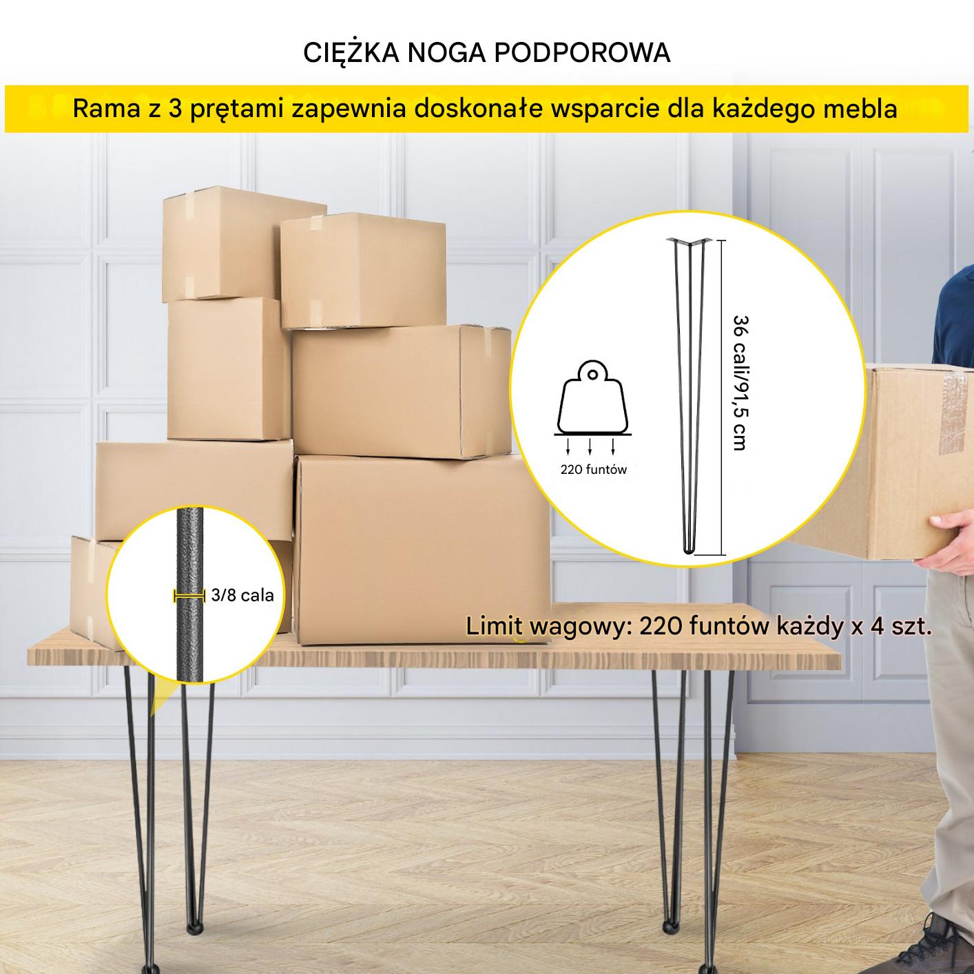 Nogi do stołu lawy biurka stolika metalowe loftowe 4szt. 86,3 x 11 cm - obrazek 5