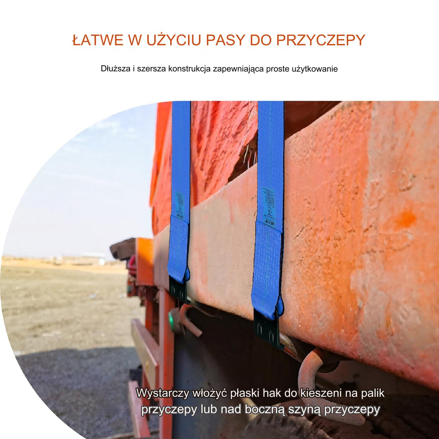 Pasy transportowe 10 cm x 9 m płaski hak zestaw 10 szt. niebieskie - obrazek 3