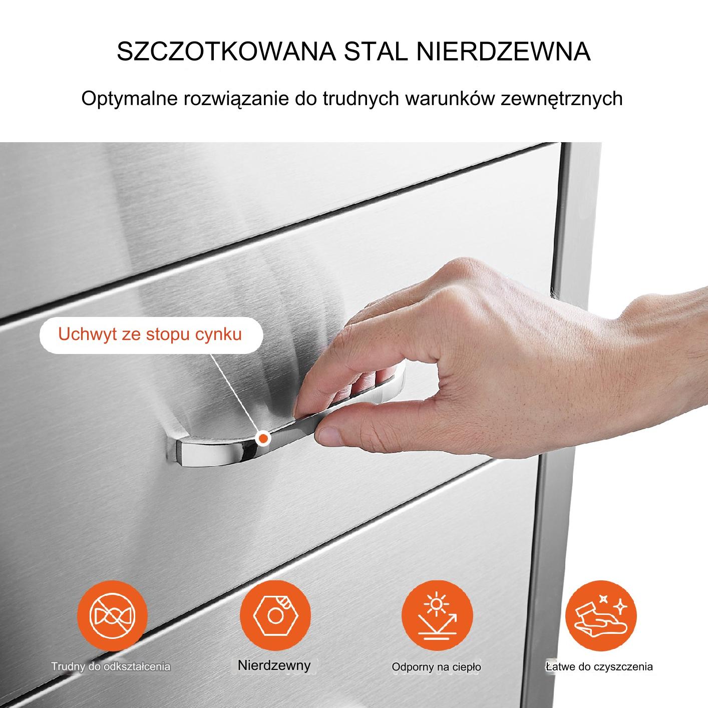 Szuflady BBQ 3x stal nierdzewna 45x58x58 cm z uchwytem chromowanym - obrazek 4