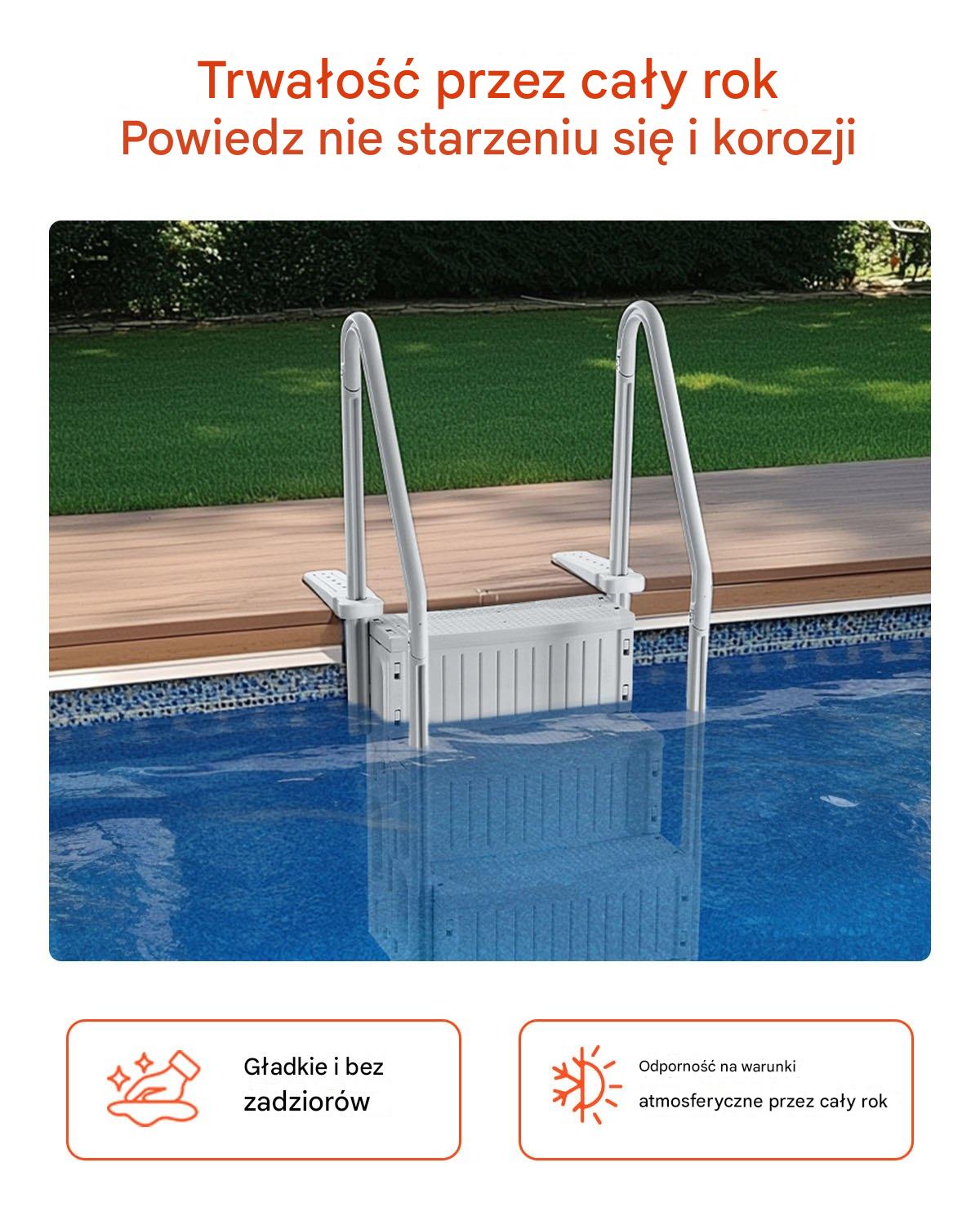 Drabinka basenowa 4-stopniowa z poręczami udźwig 180 kg szara - obrazek 5