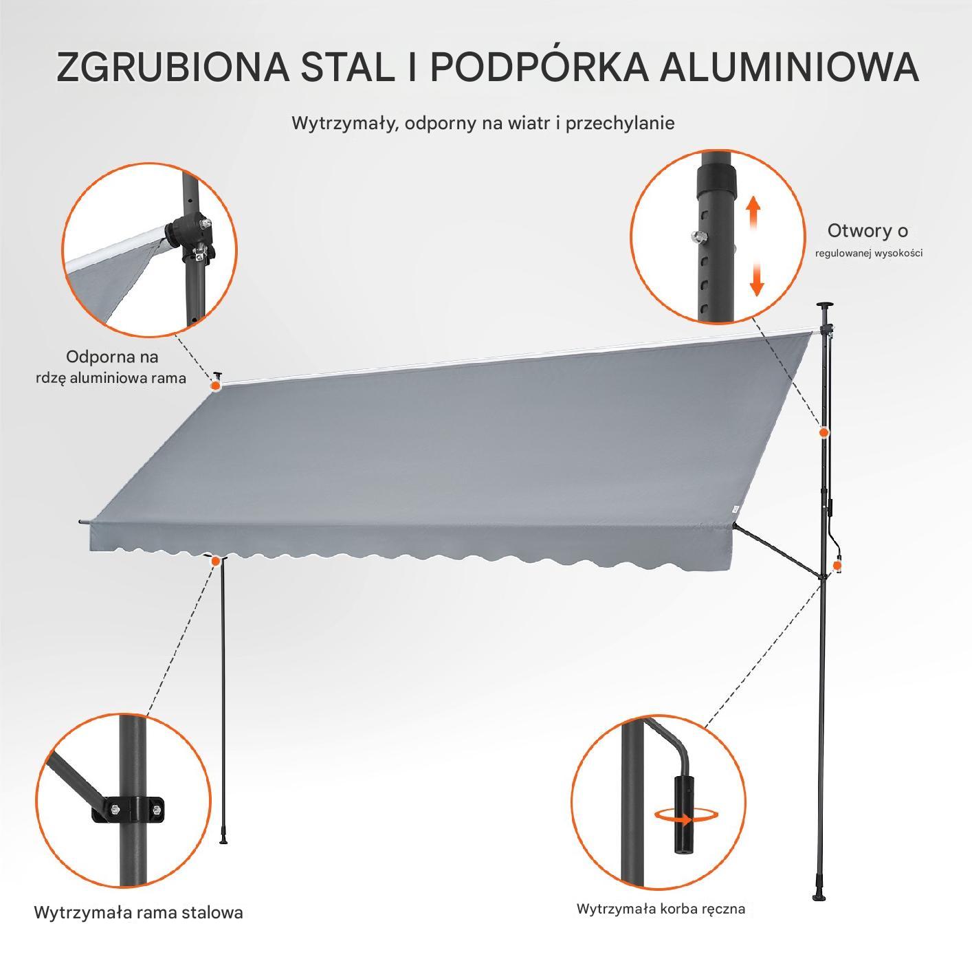Markiza Tarasowa 450 x 120 cm z Korbką Ręczną - obrazek 4