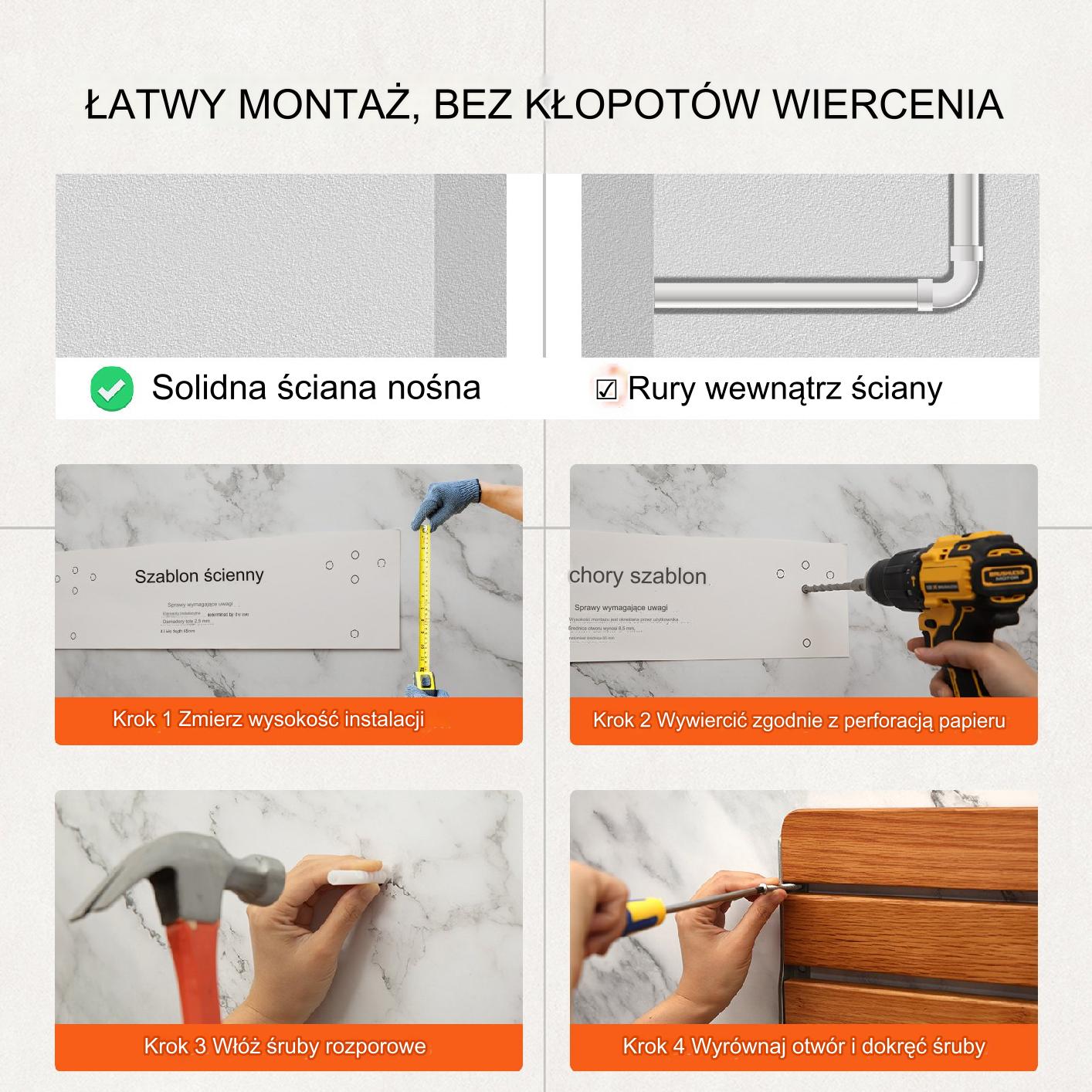 Składane siedzisko prysznicowe dębowe 41x34 cm montaż ścienny - obrazek 4