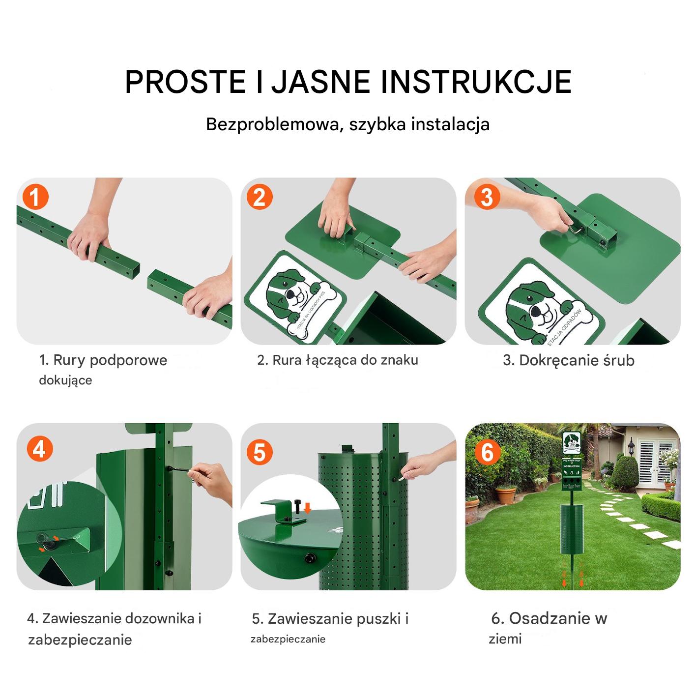 Kosz na psie odchody 43L z 650 workami dozownik montaż w ziemi do ogrodu - obrazek 5