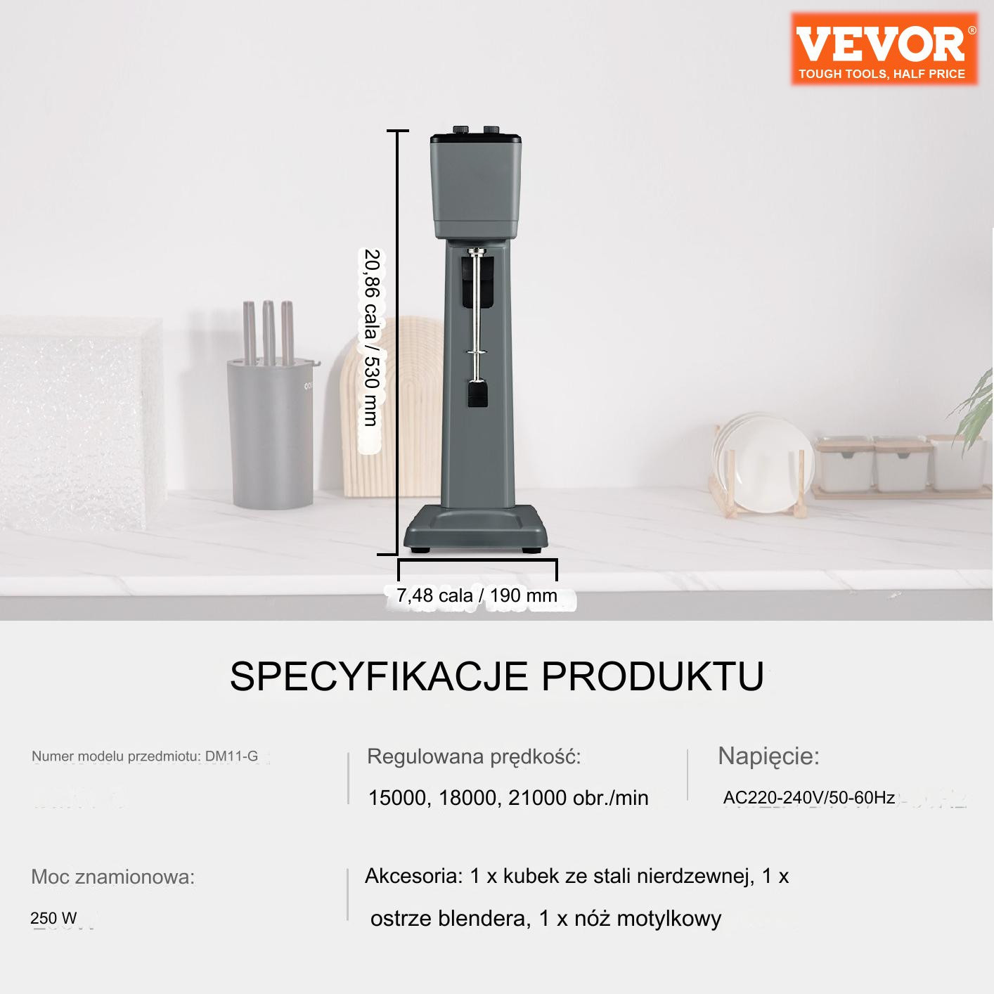 Koktajler blender kuchenny kielichowy gastronomiczny 375W 820ml - obrazek 2