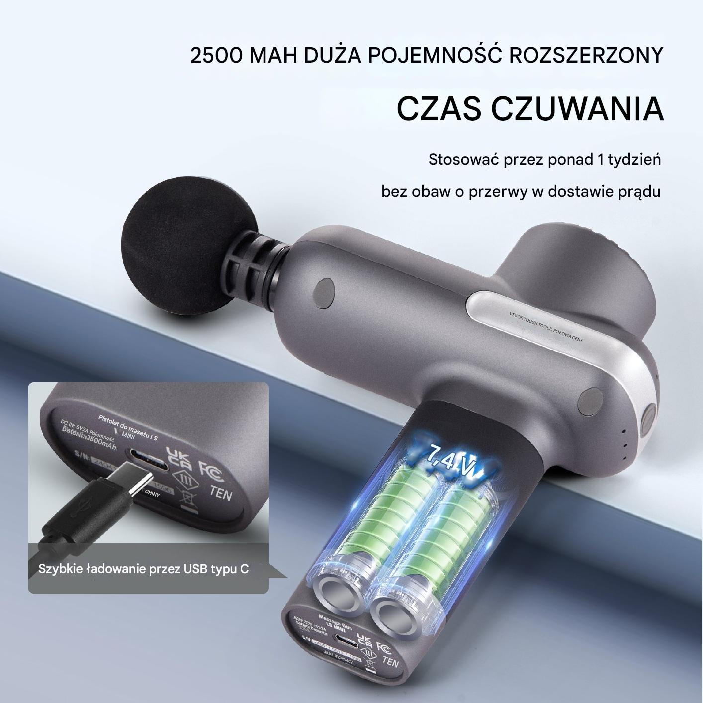 Pistolet masujący mięśnie 6 głowic 5 prędkości masaż pleców nóg sport - obrazek 3