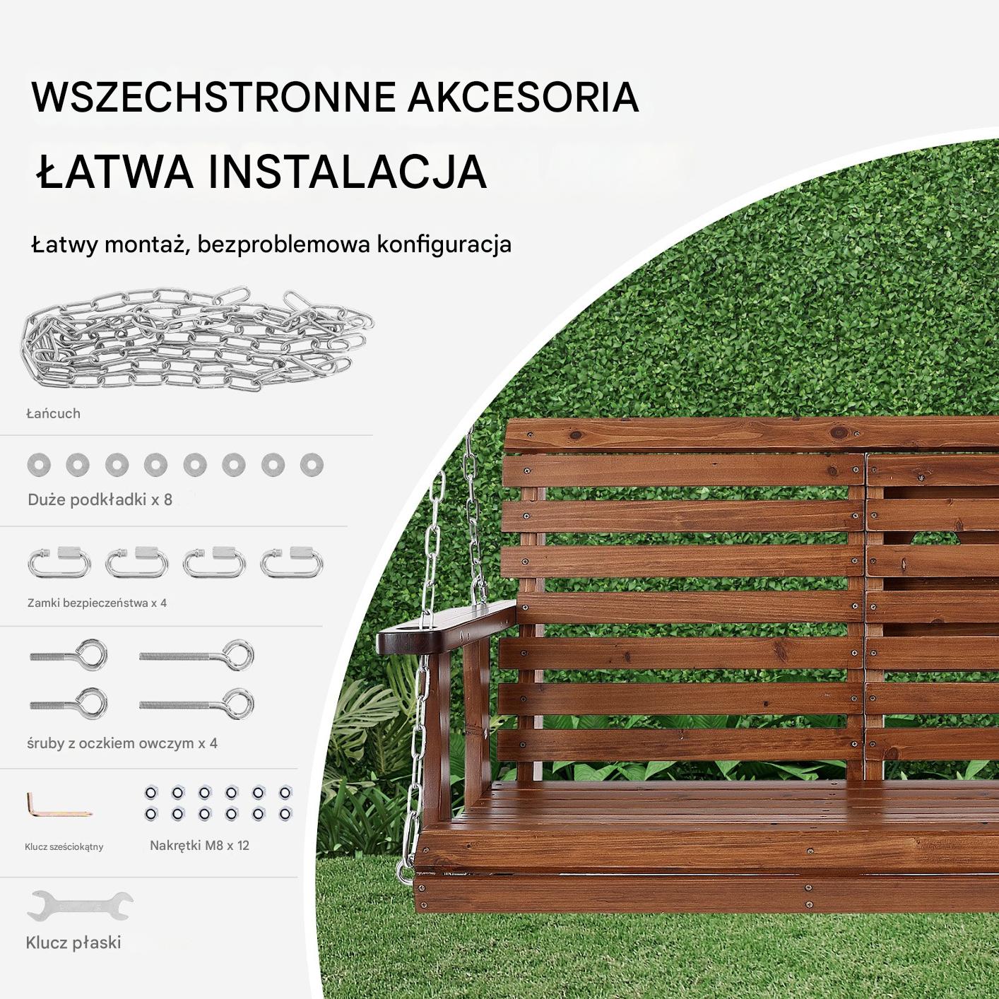 Drewniana huśtawka ogrodowa wisząca na taras werandę 152 cm - obrazek 5