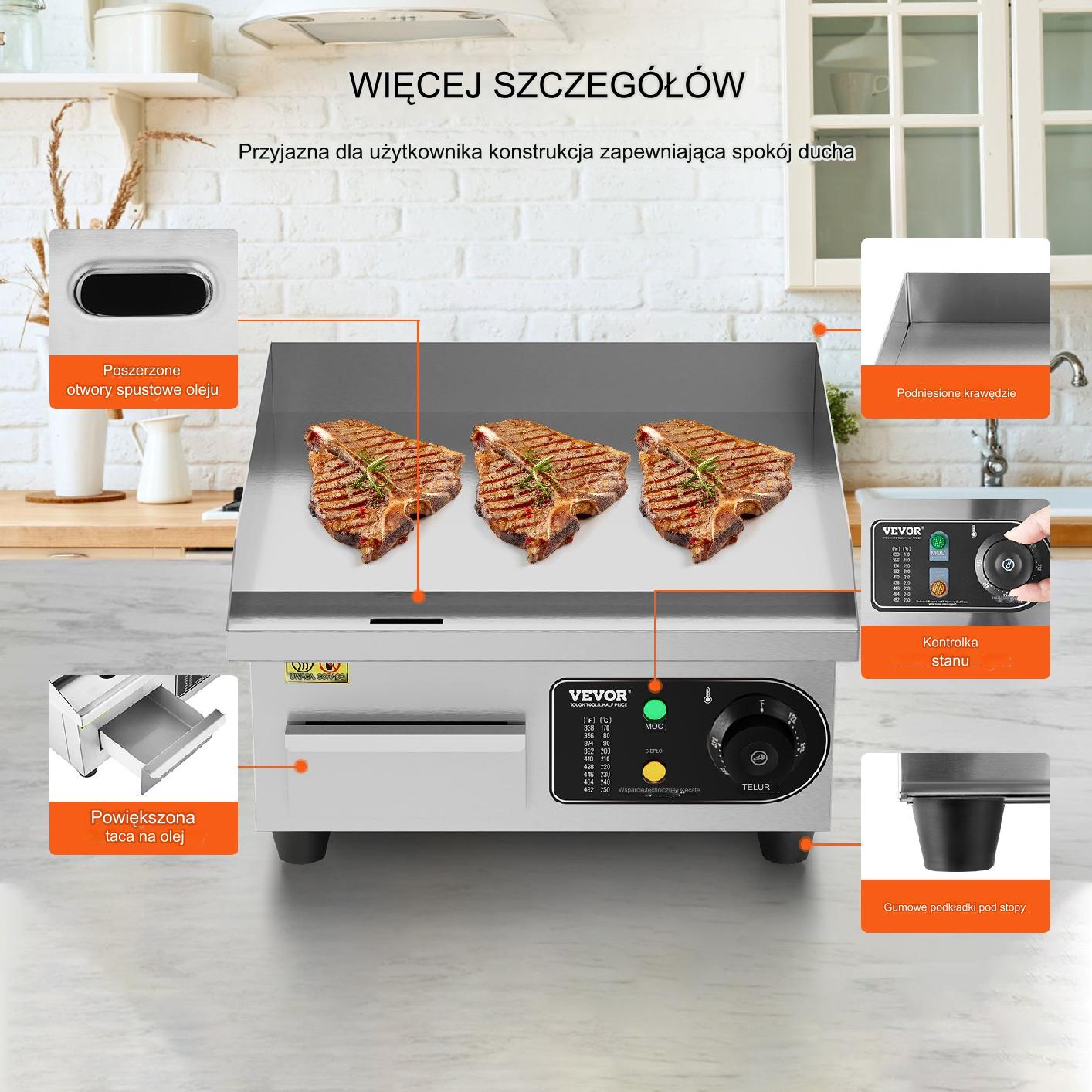 Płyta grzewcza grill 40 cm 2000W profesjonalna – do gastronomii stacjonarna - obrazek 5