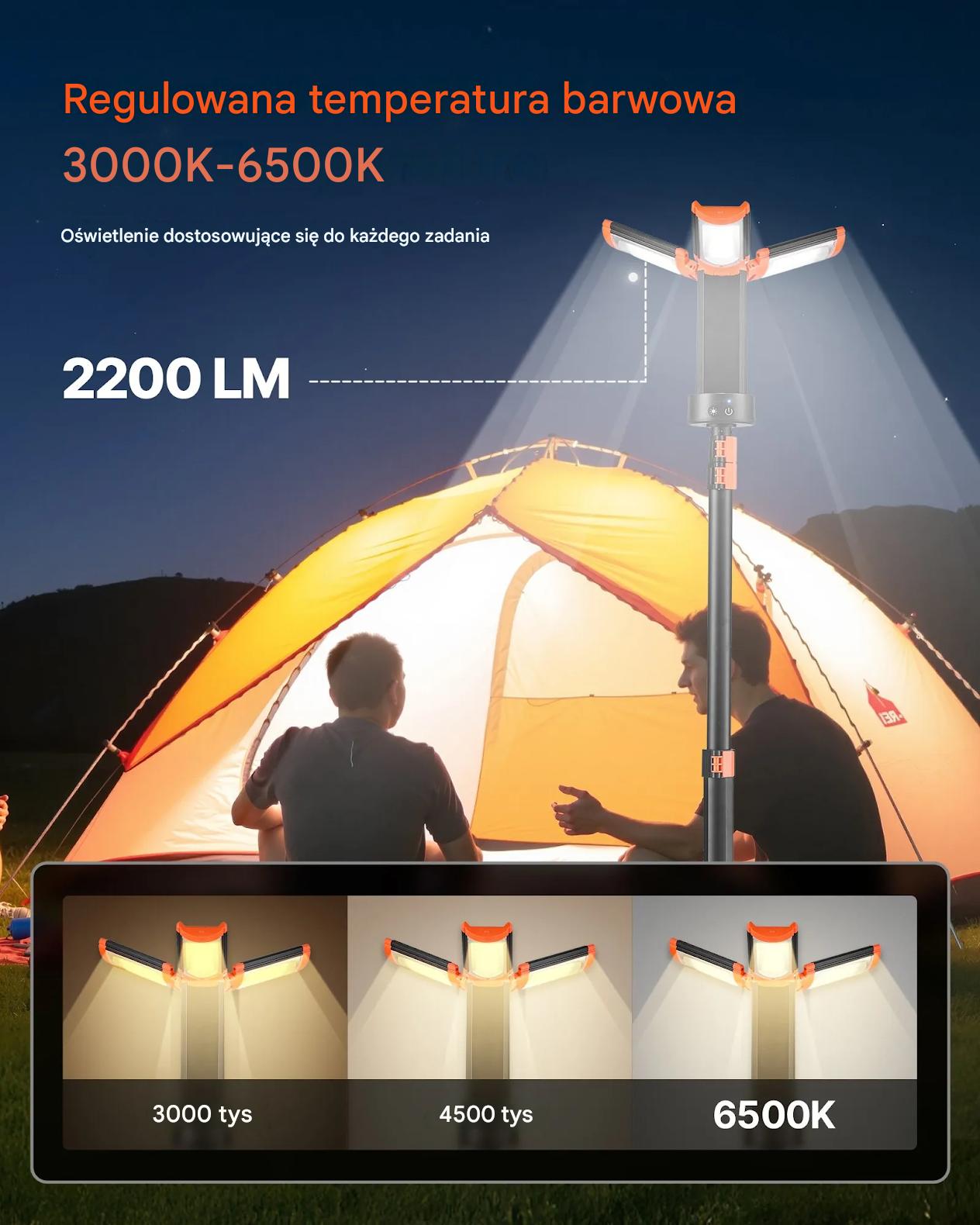 Lampa robocza LED akumulatorowa 2200 lm statyw 3 głowice budowa - obrazek 3