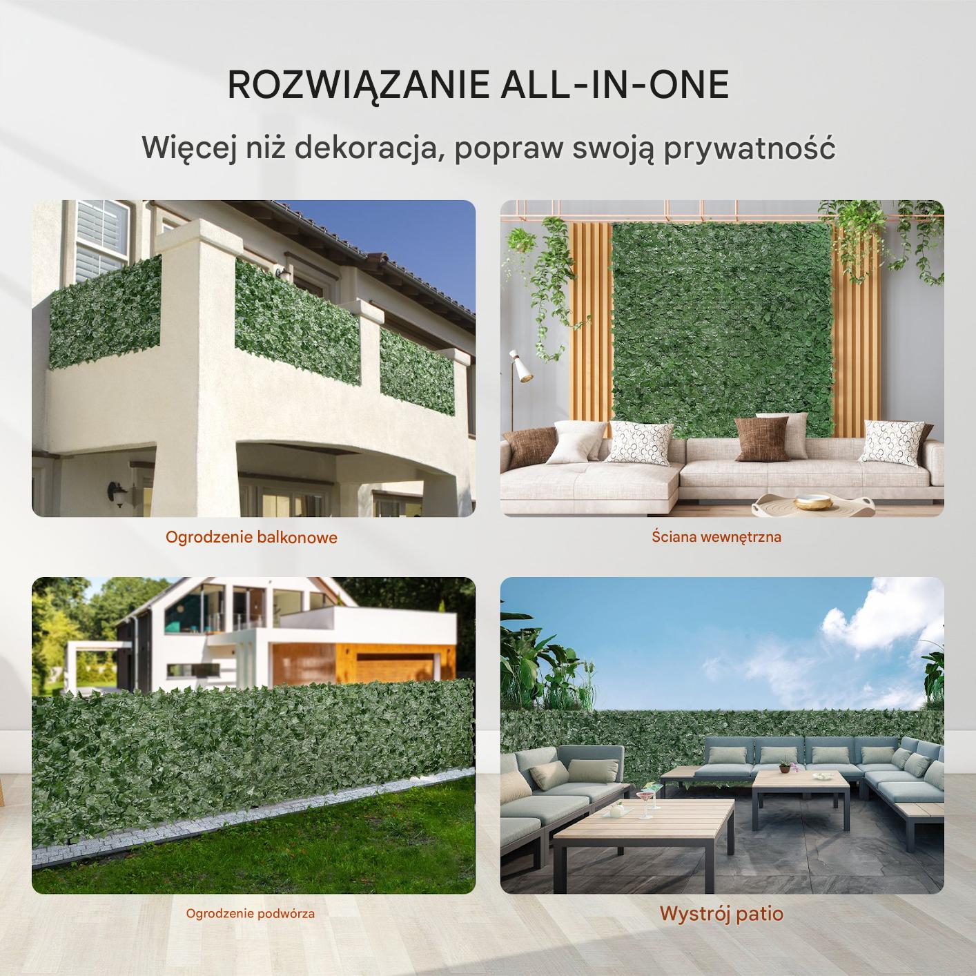 Sztuczny żywopłot bluszcz 4m zielony dekoracja ogród balkon taras - obrazek 6