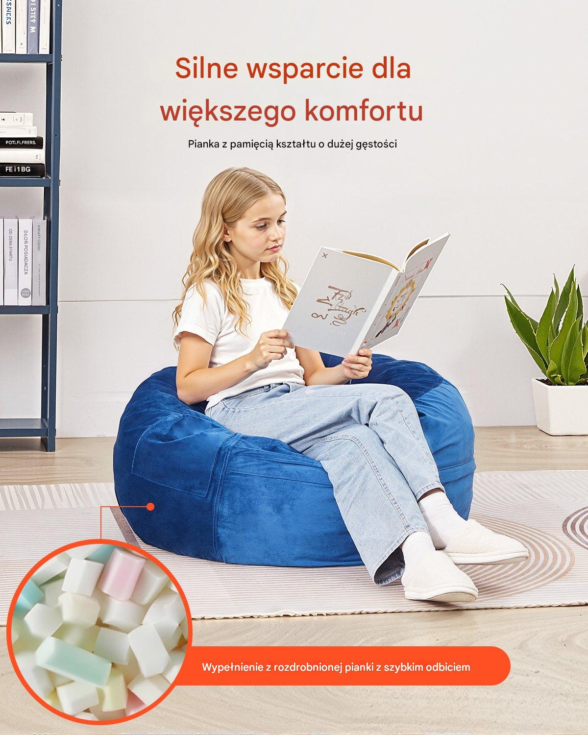 Fotel Worek Okrągły z Pokrowcem Niebieski – 890 x 890 x 560 mm - obrazek 3