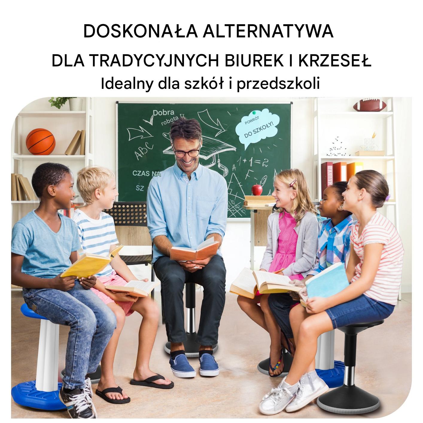 Krzesło aktywne regulowane 40-55 cm obrotowe dla dzieci 48 kg czarne ADHD - obrazek 6