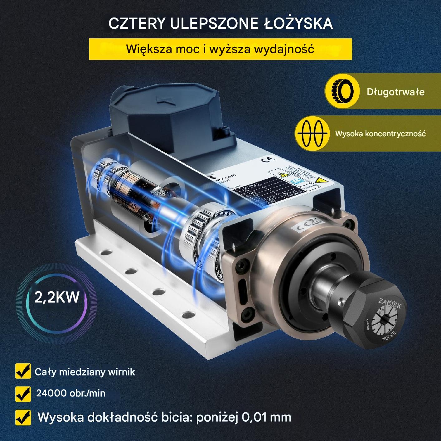Elektrowrzeciono frezarki silnik wrzeciona CNC 2,2 kW chłodzenie premium - obrazek 4