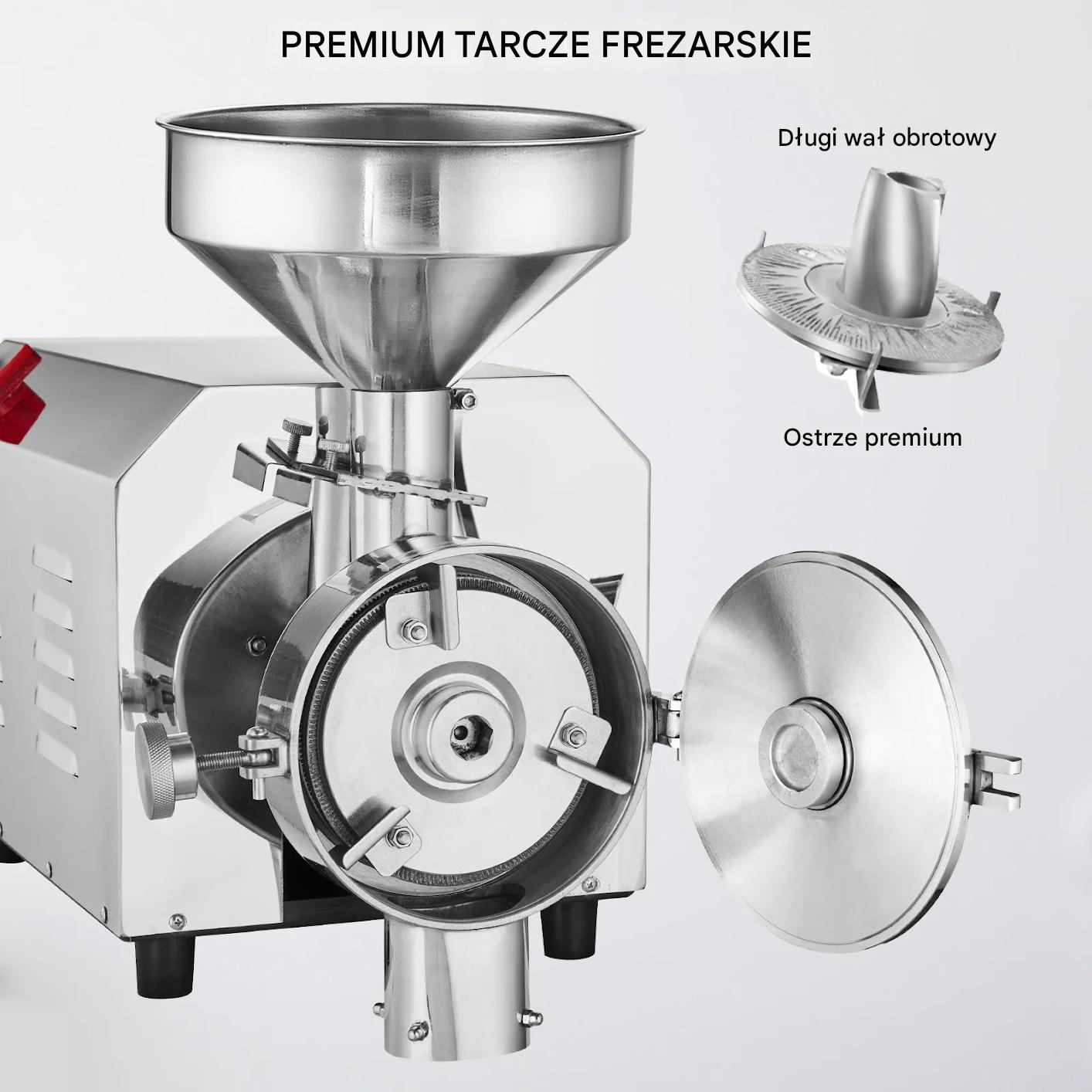 Młynek do zbóż 2200W 50kg/h stalowy przemysłowy do kukurydzy i przypraw - obrazek 6
