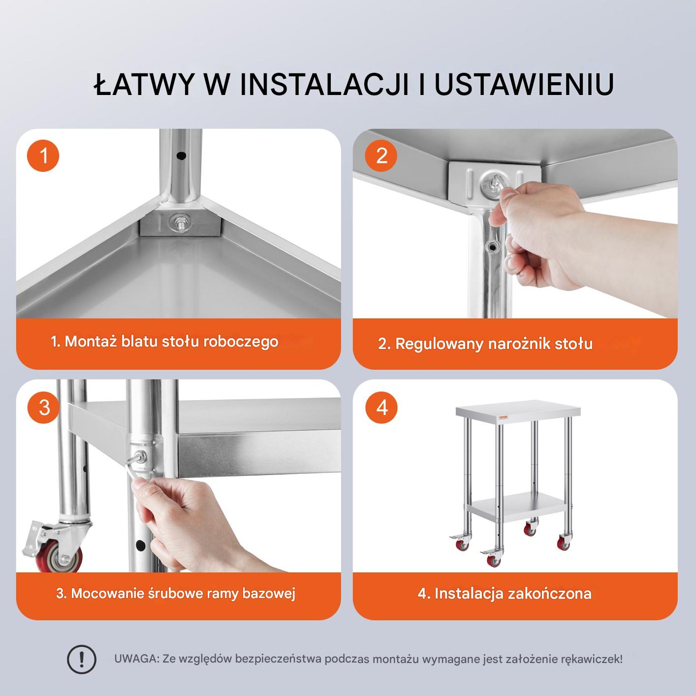 Stół roboczy ze stali nierdzewnej 76x60x85 cm mobilny 317 kg 3-poziomowy - obrazek 5