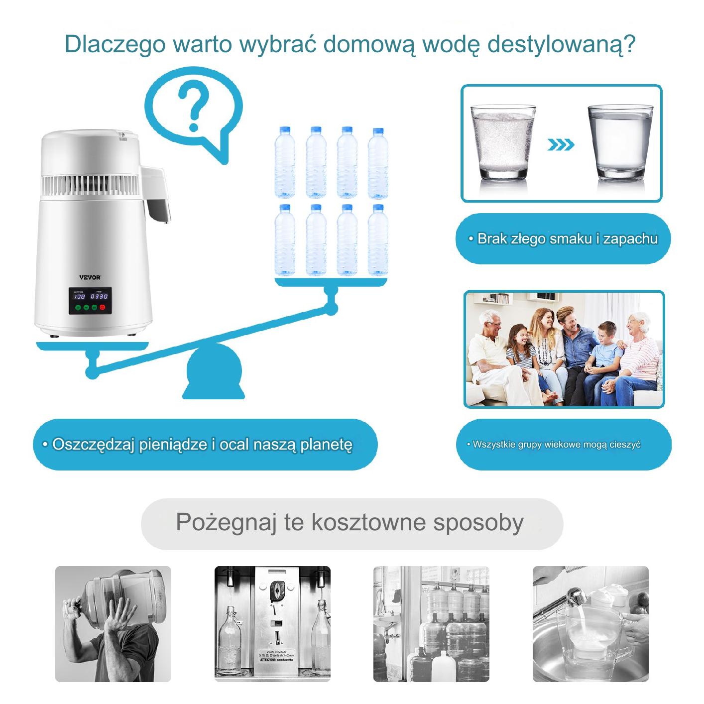 Destylator wody 4L biały, 750W, 1L/h, timer, stal 304, filtry węglowe - obrazek 8