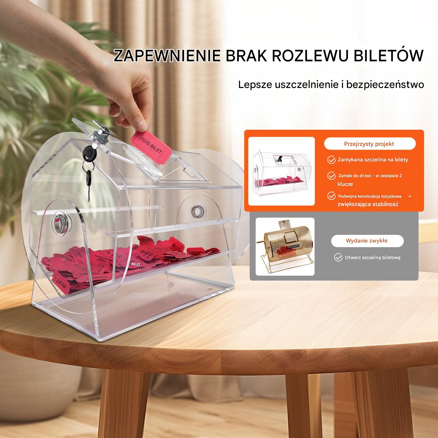 Bęben do losowania akrylowy 5000 biletów transparentny z kluczem konkursy - obrazek 4