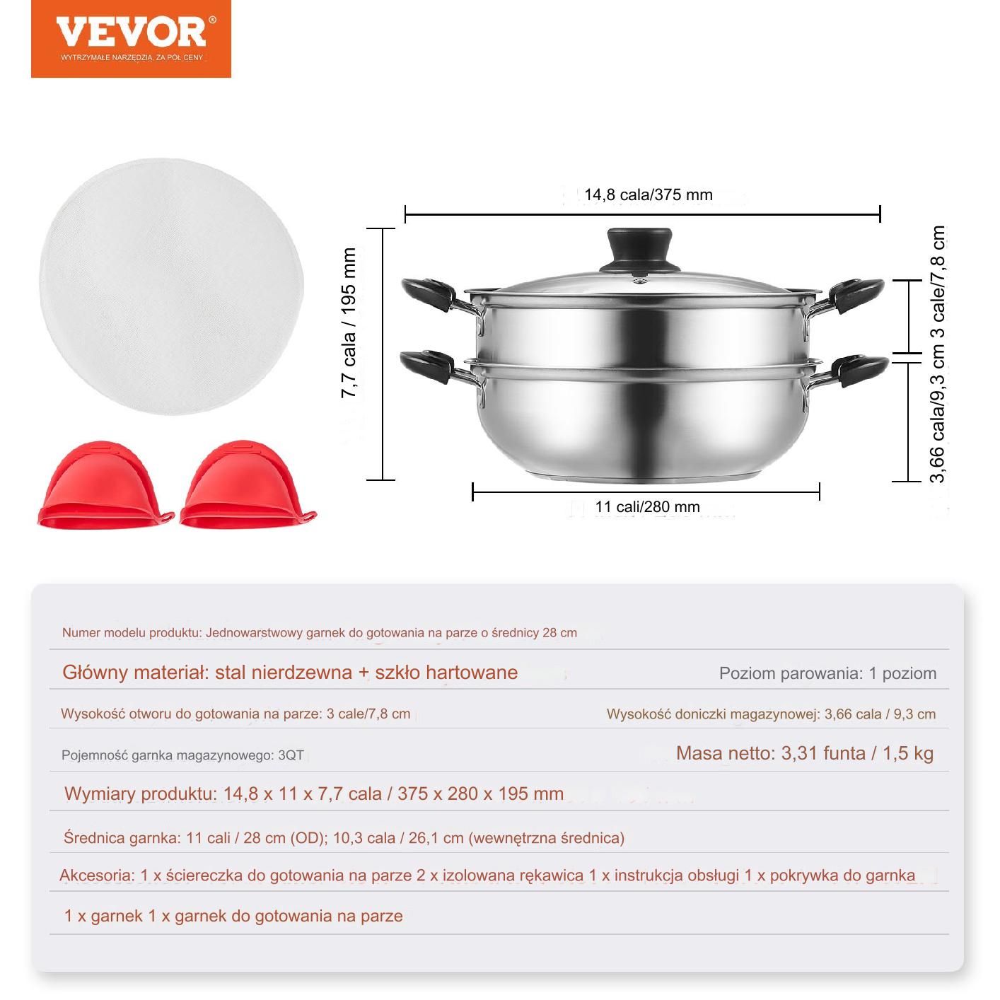 Garnek do Gotowania na Parze 28 cm z Pojemnikiem na Bulion i Warzywami - obrazek 2