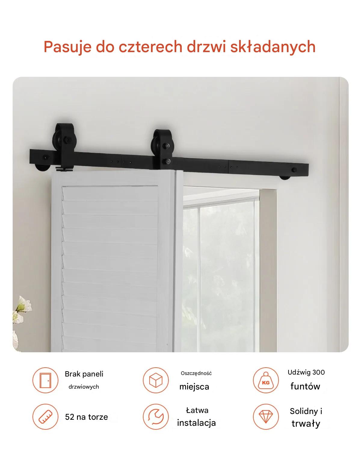 System do Drzwi Przesuwnych Zestaw 90 cm Szyna 2x40 cm 150 kg - obrazek 6