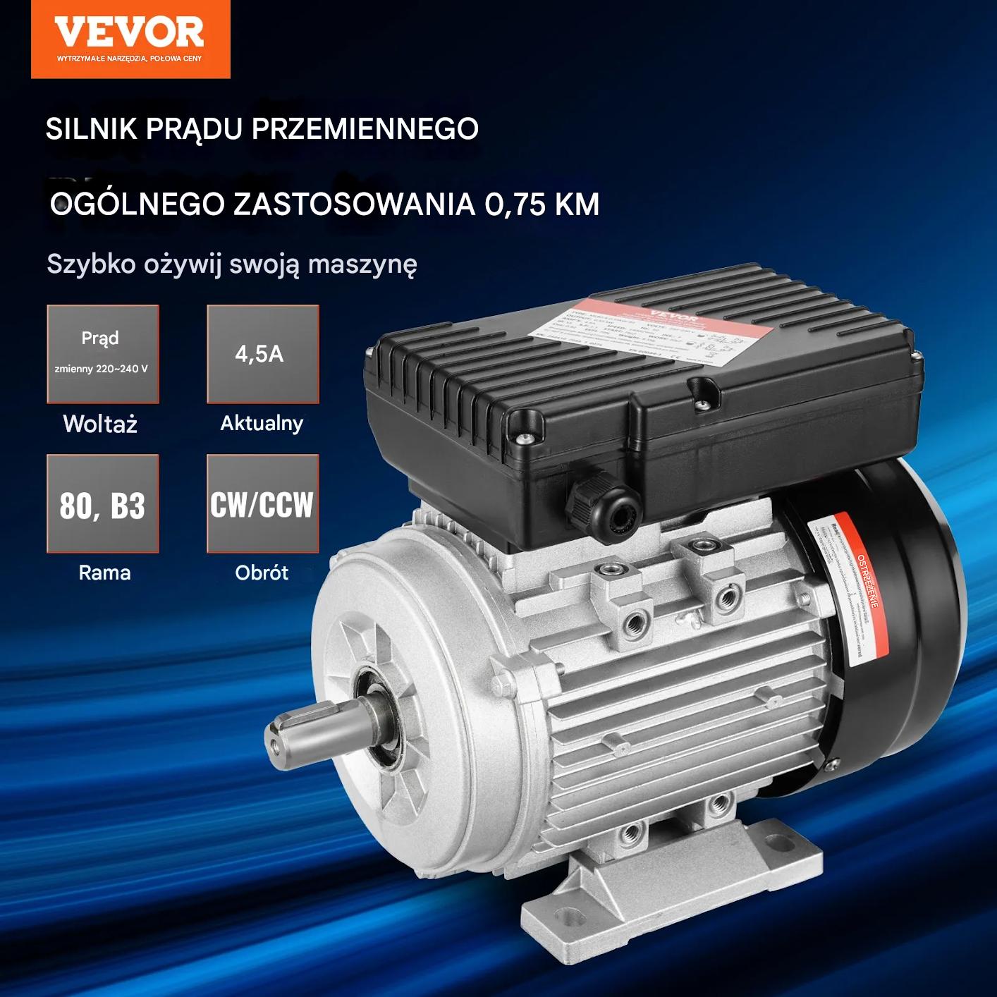 Silnik elektryczny 0.55KW 1400obr 230V 1-fazowy do maszyn przemysłowych - obrazek 2