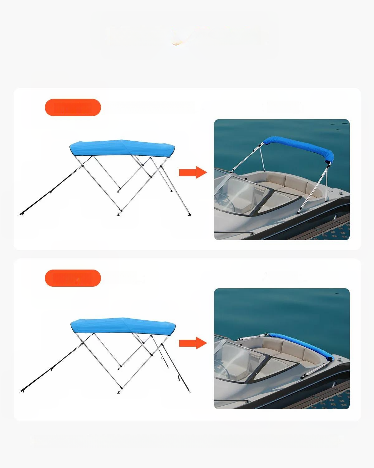Bimini top 3 łukowe daszek do łodzi 600D wodoodporny UV - pokrowiec torba - obrazek 2