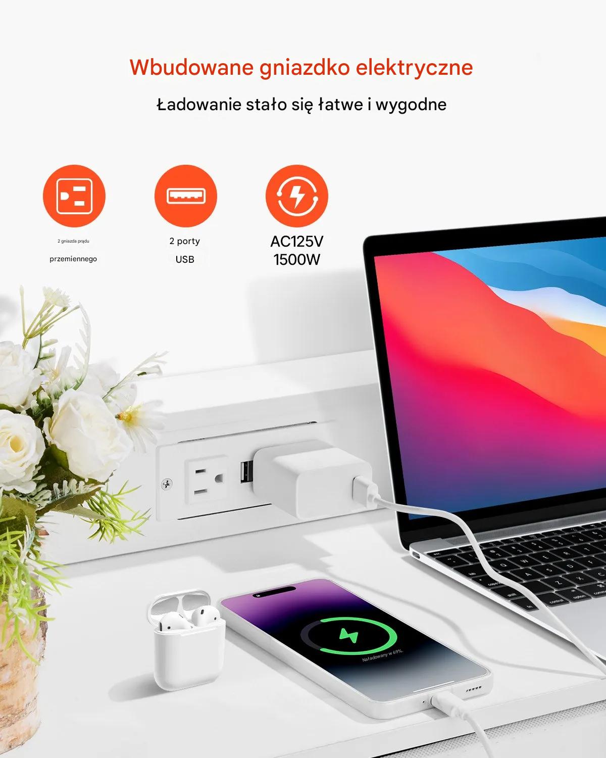 Komoda 9 szuflad materiałowa metal LED gniazdko - do sypialni, garderoby - obrazek 4