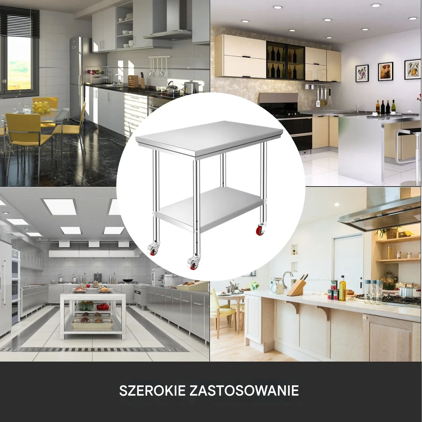 Stół roboczy ze stali nierdzewnej 76x60x85 cm mobilny 317 kg 3-poziomowy - obrazek 4