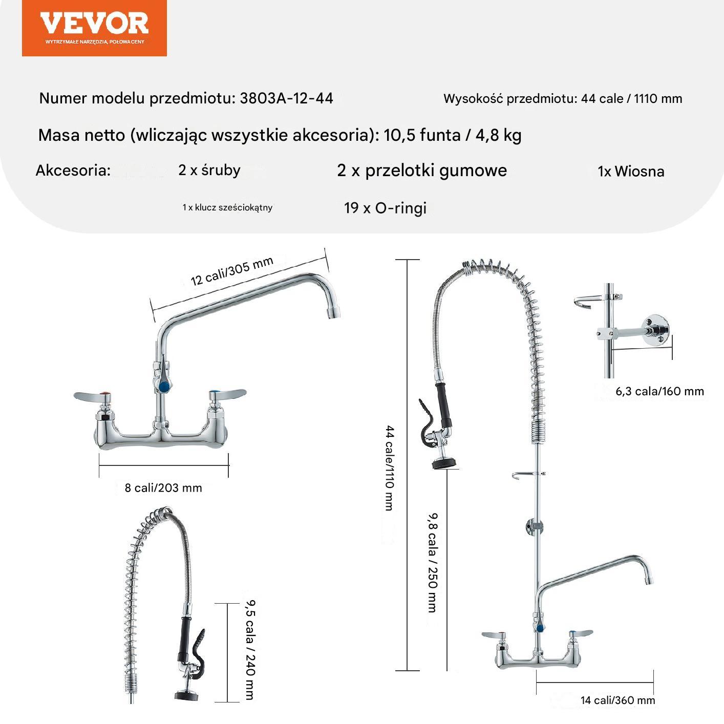 Komercyjna bateria z wylewką i spryskiwaczem Bateria gastronomiczna 1110 mm - obrazek 2