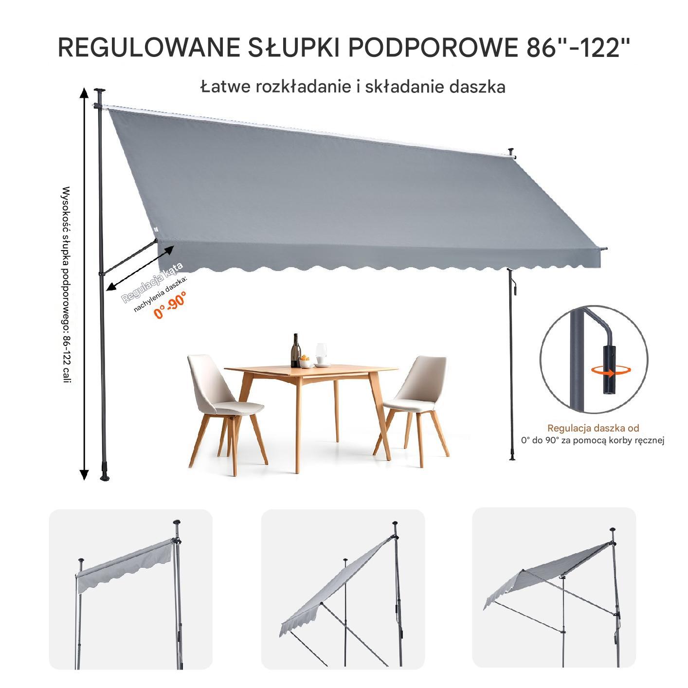 Markiza Tarasowa 450 x 120 cm z Korbką Ręczną - obrazek 3