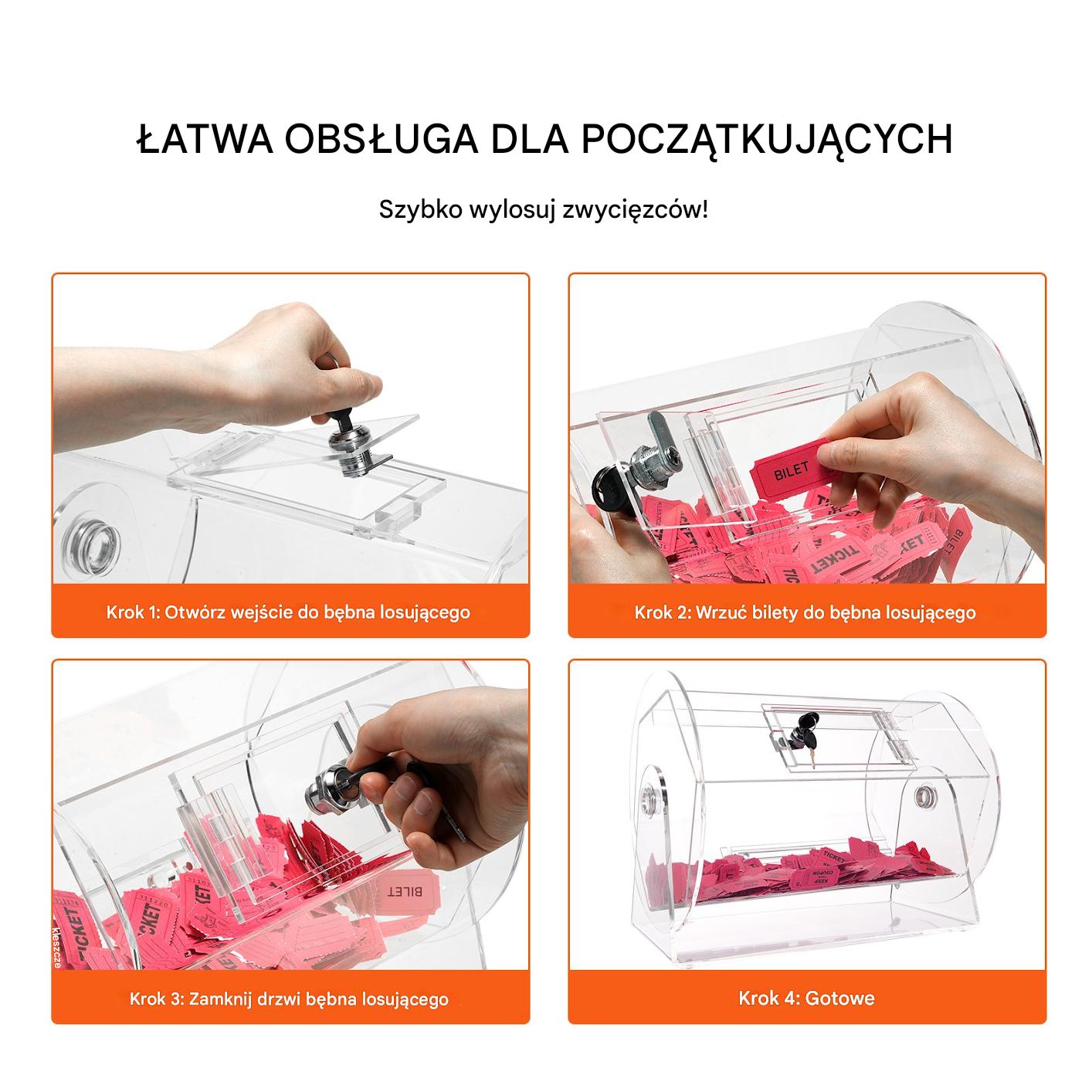 Bęben do losowania akrylowy 5000 biletów transparentny z kluczem konkursy - obrazek 5