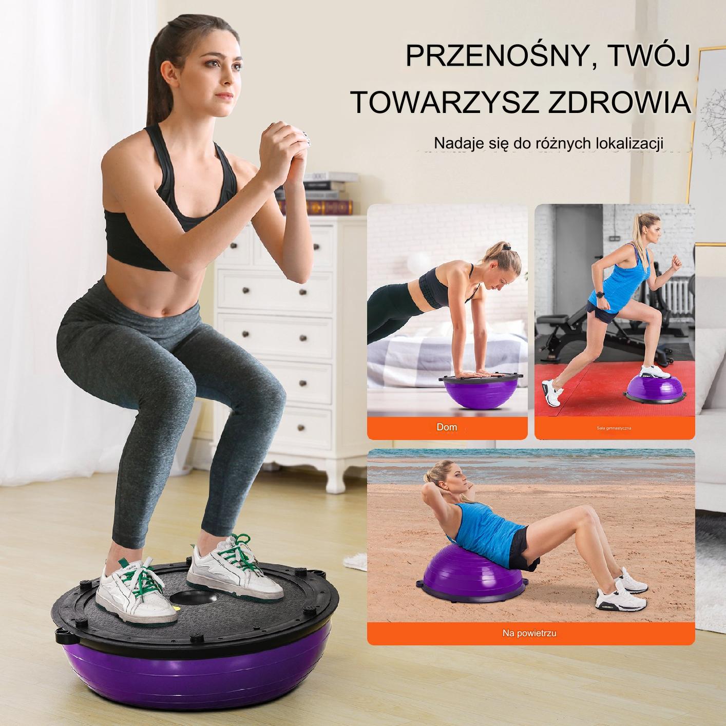 Platforma do balansowania półpiłka balansowa ćwiczeń gimnastyka fioletowa - obrazek 7