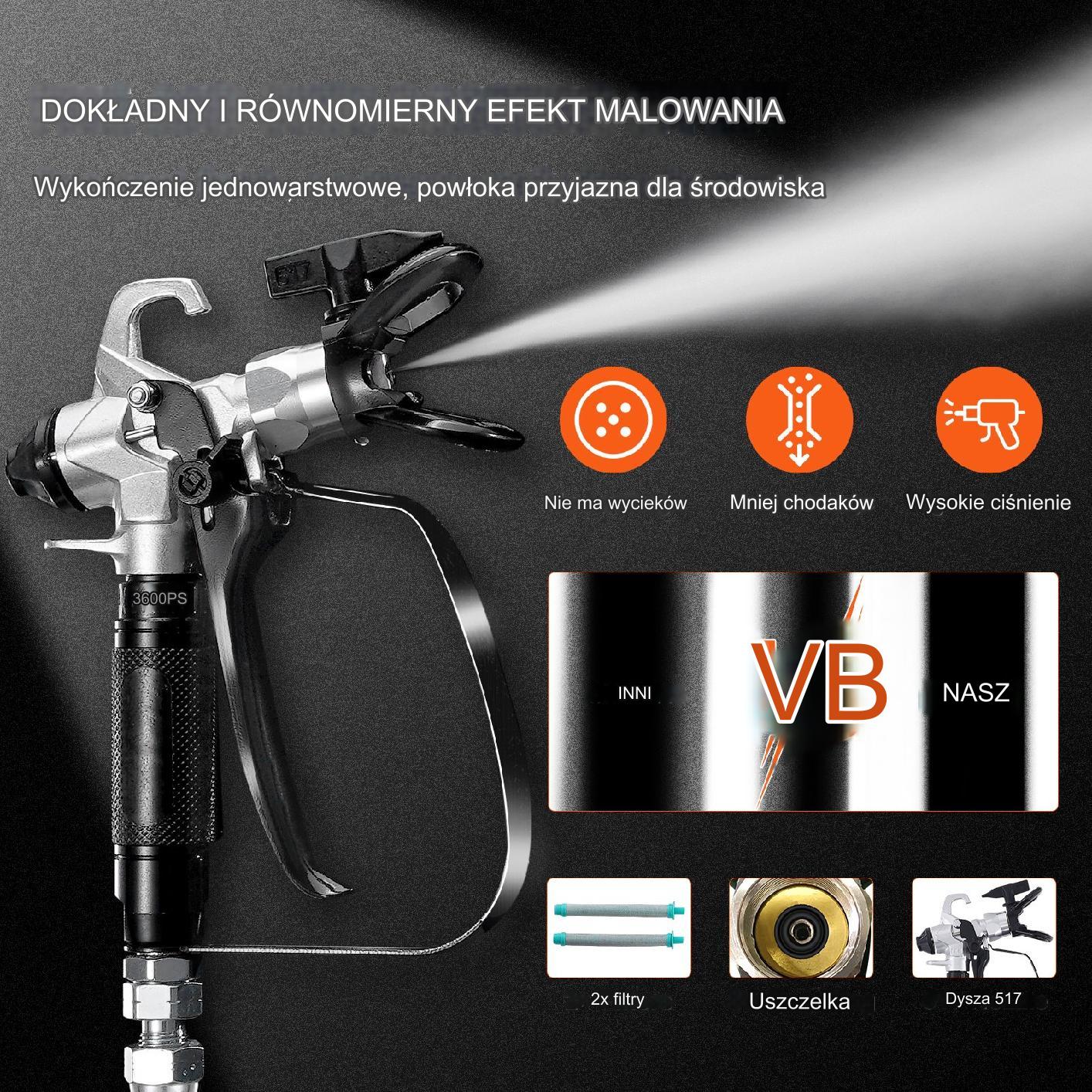 Agregat malarski hydrodynamiczny 750W mocny airless 3000PSI 1,2Lmin 15m - obrazek 3