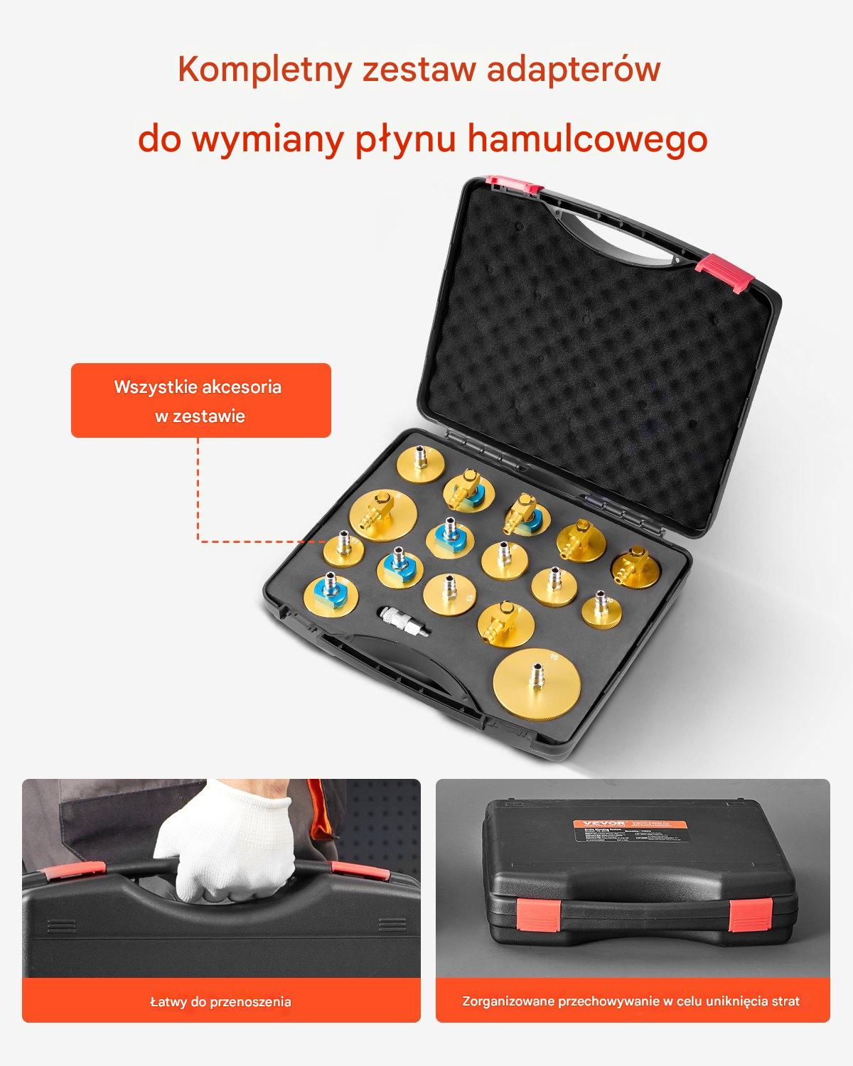 Zestaw do odpowietrzania hamulców 17el adaptery komplet uniwersalny - obrazek 7