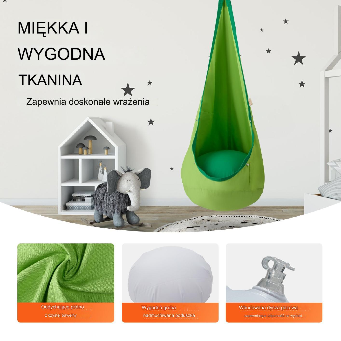 Wiszący kokon namiot hamak dla dzieci zielony - obrazek 4