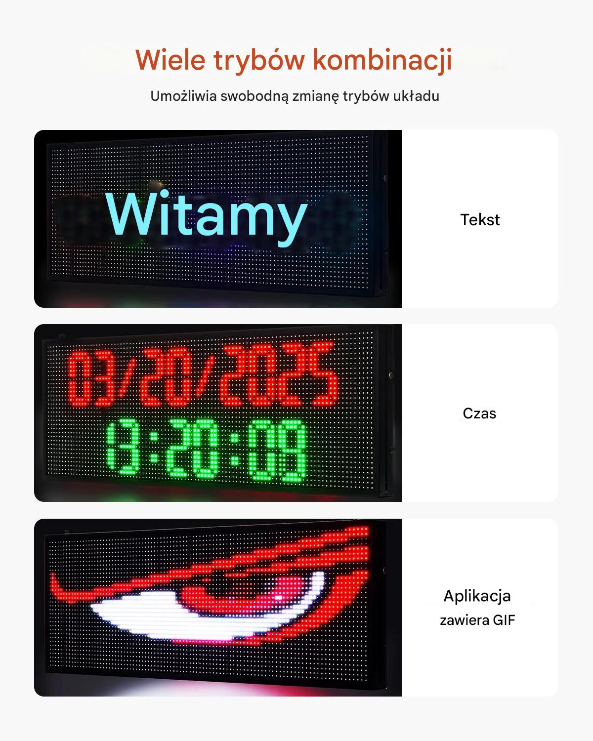 Tablica LED programowalna RGB 100x35 cm Bluetooth tekst GIF reklama sklep - obrazek 7