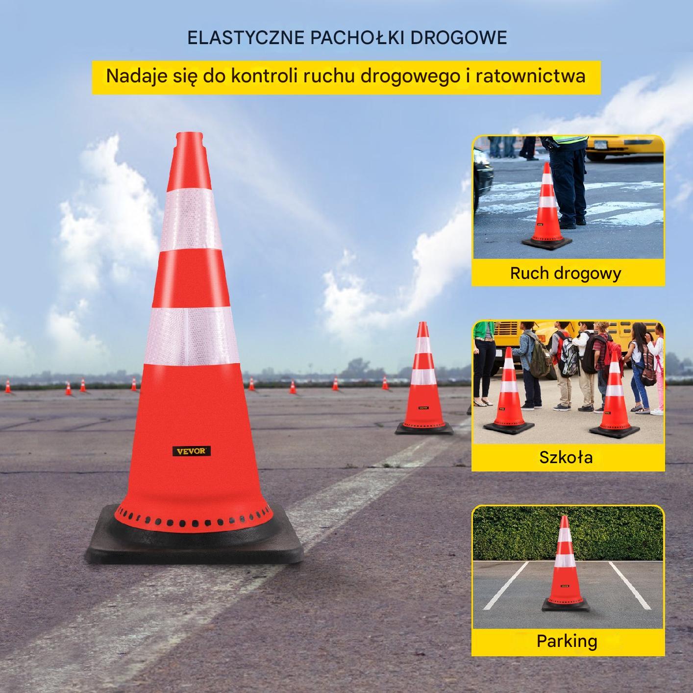 Pachołki drogowe 8 szt. 76 cm PVC 2 odblaski – do parkowania - obrazek 7