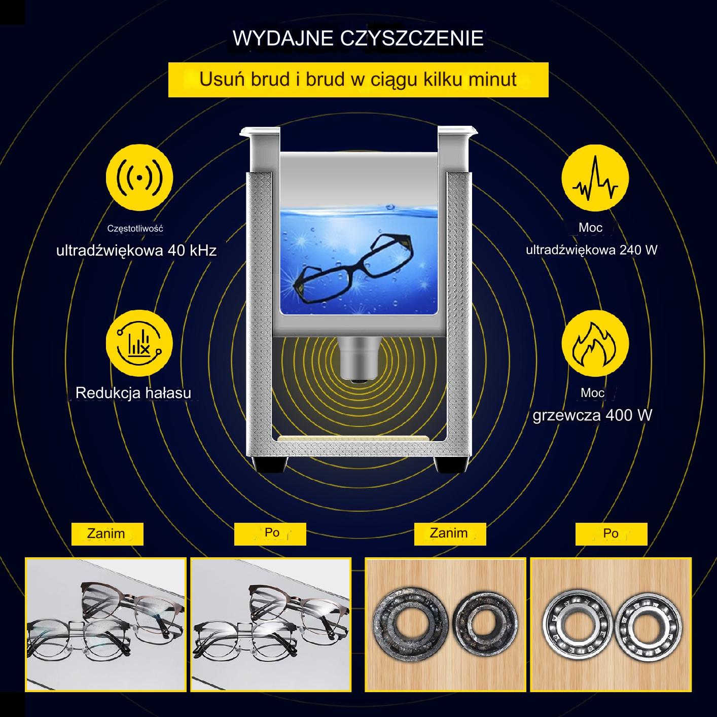 Myjka Ultradźwiękowa Przenośna 240 W 10L - obrazek 4