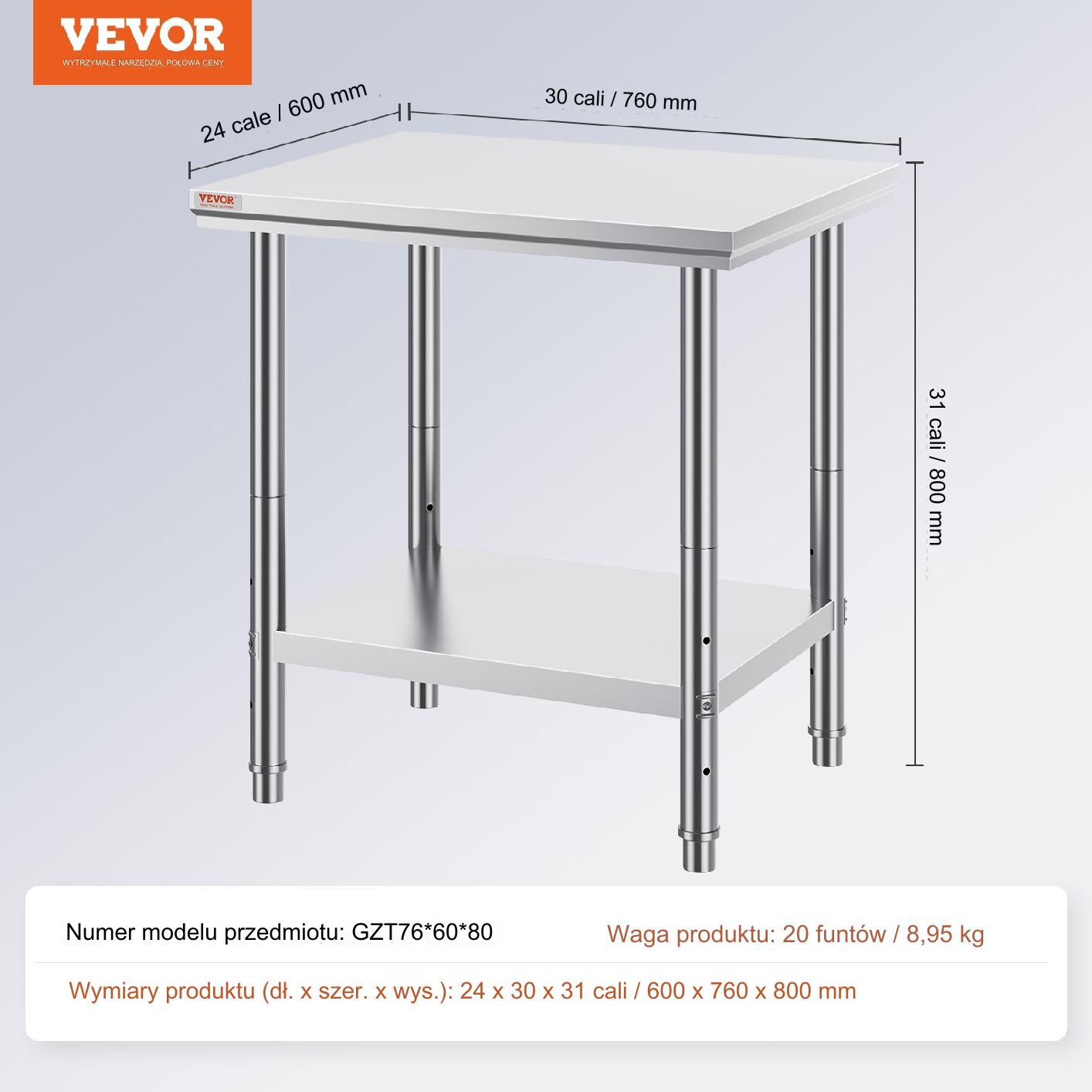 Stół Roboczy ze Stali Nierdzewnej – do Warsztatu i Gastronomii 60x76x80 cm - obrazek 2