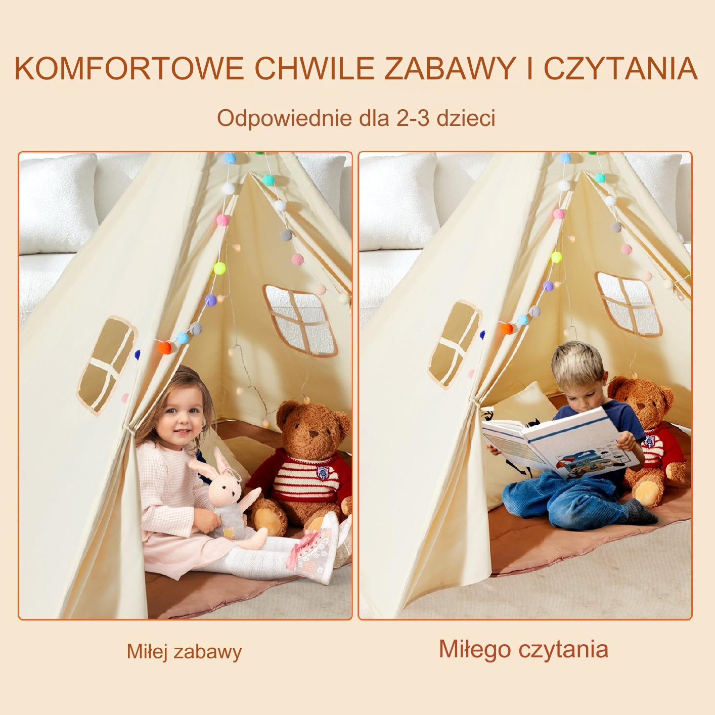 Namiot tipi dla dzieci 1-5 lat – z matą i piłkami do pokoju 118x118 cm - obrazek 6