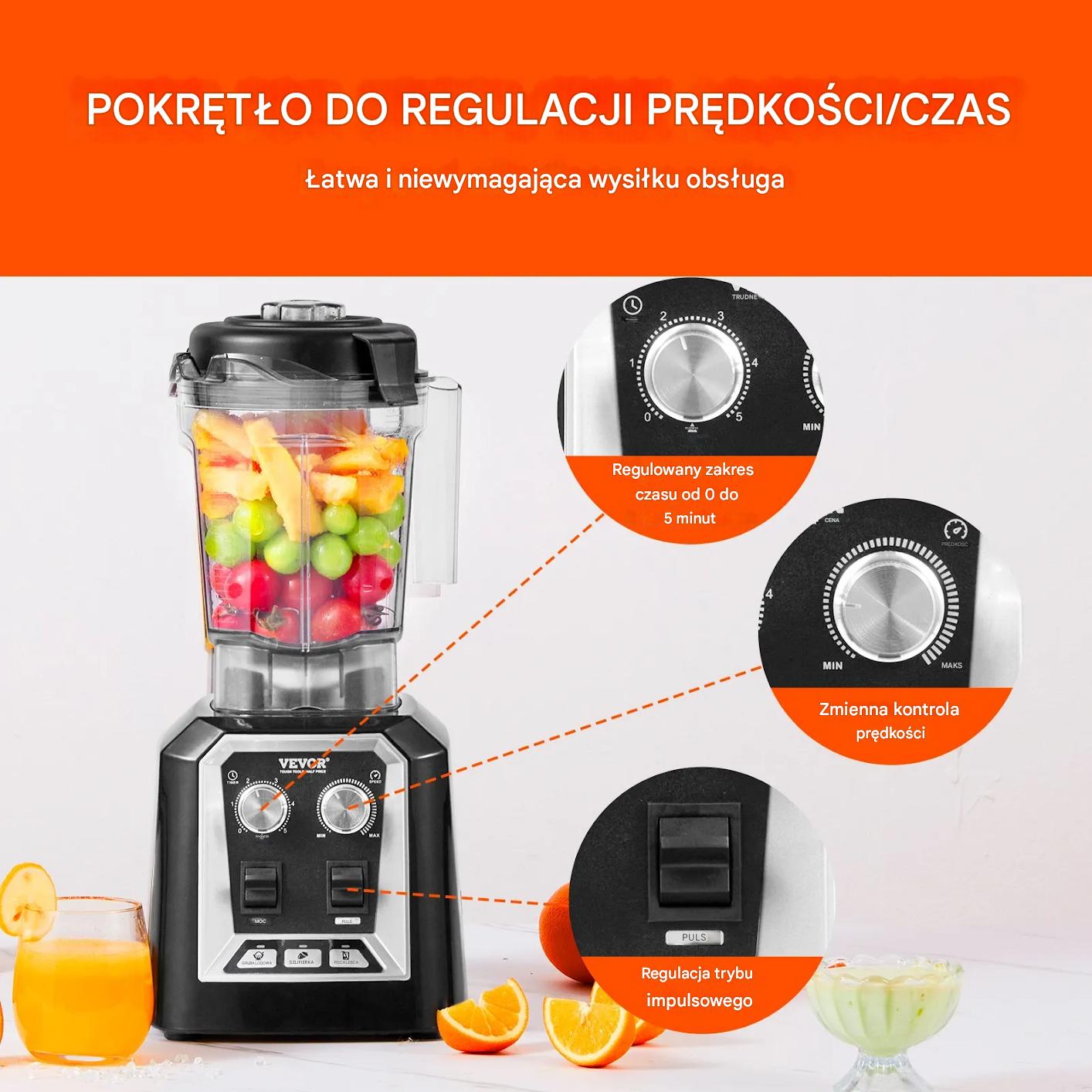 Blender gastronomiczny kielichowy 2l stalowy 3 funkcje smoothie lód - obrazek 5