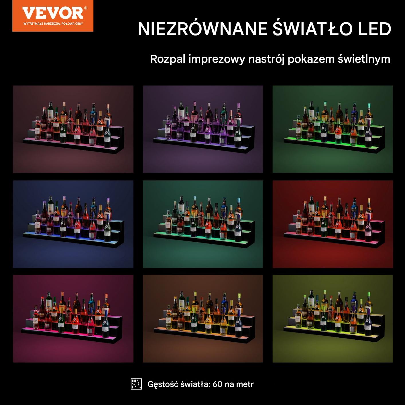 Podświetlana Półka na Butelki LED 121 cm Zdalne Sterowanie - obrazek 6