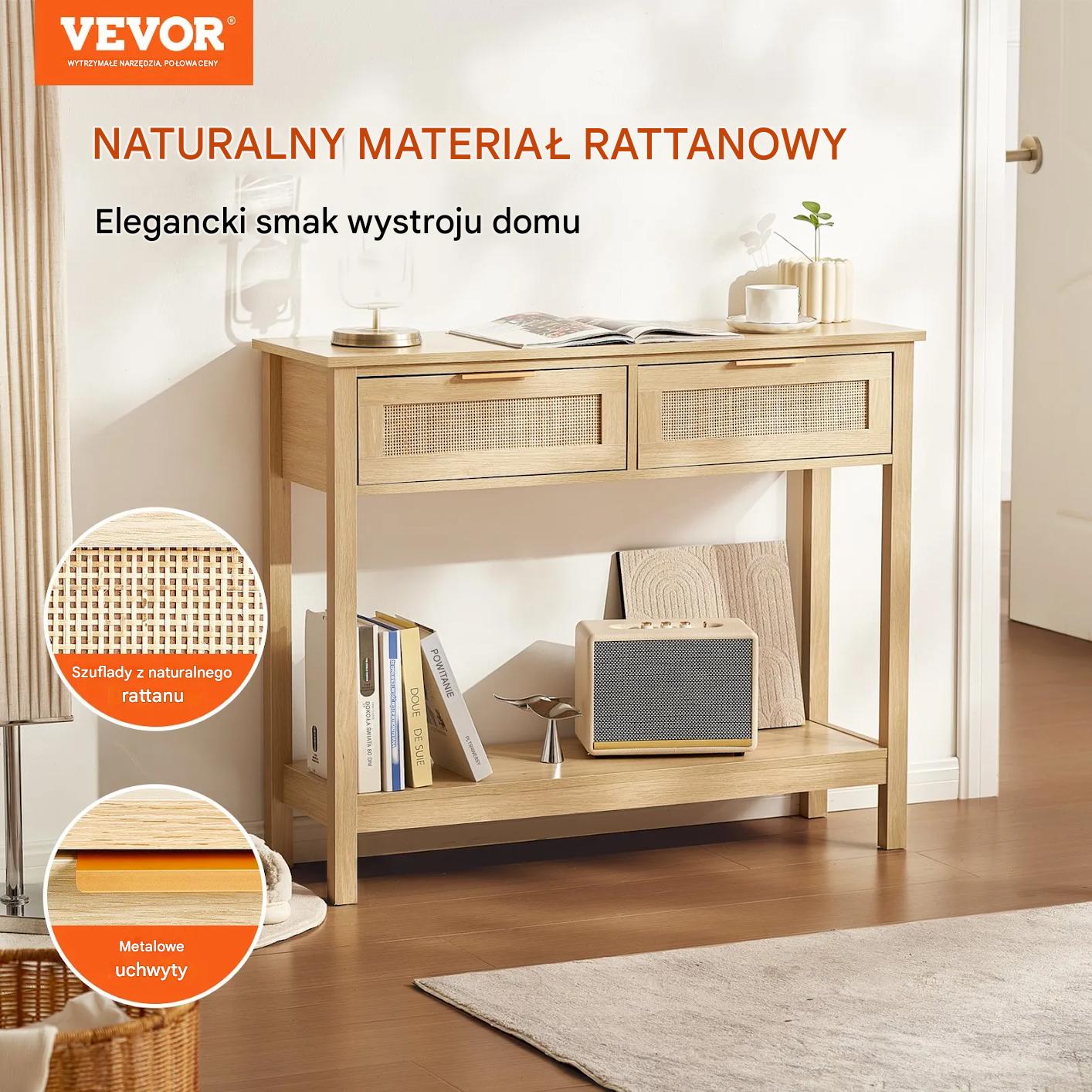 Stolik konsola do przedpokoju korytarza rattan ciemna 2 szuflady - obrazek 7