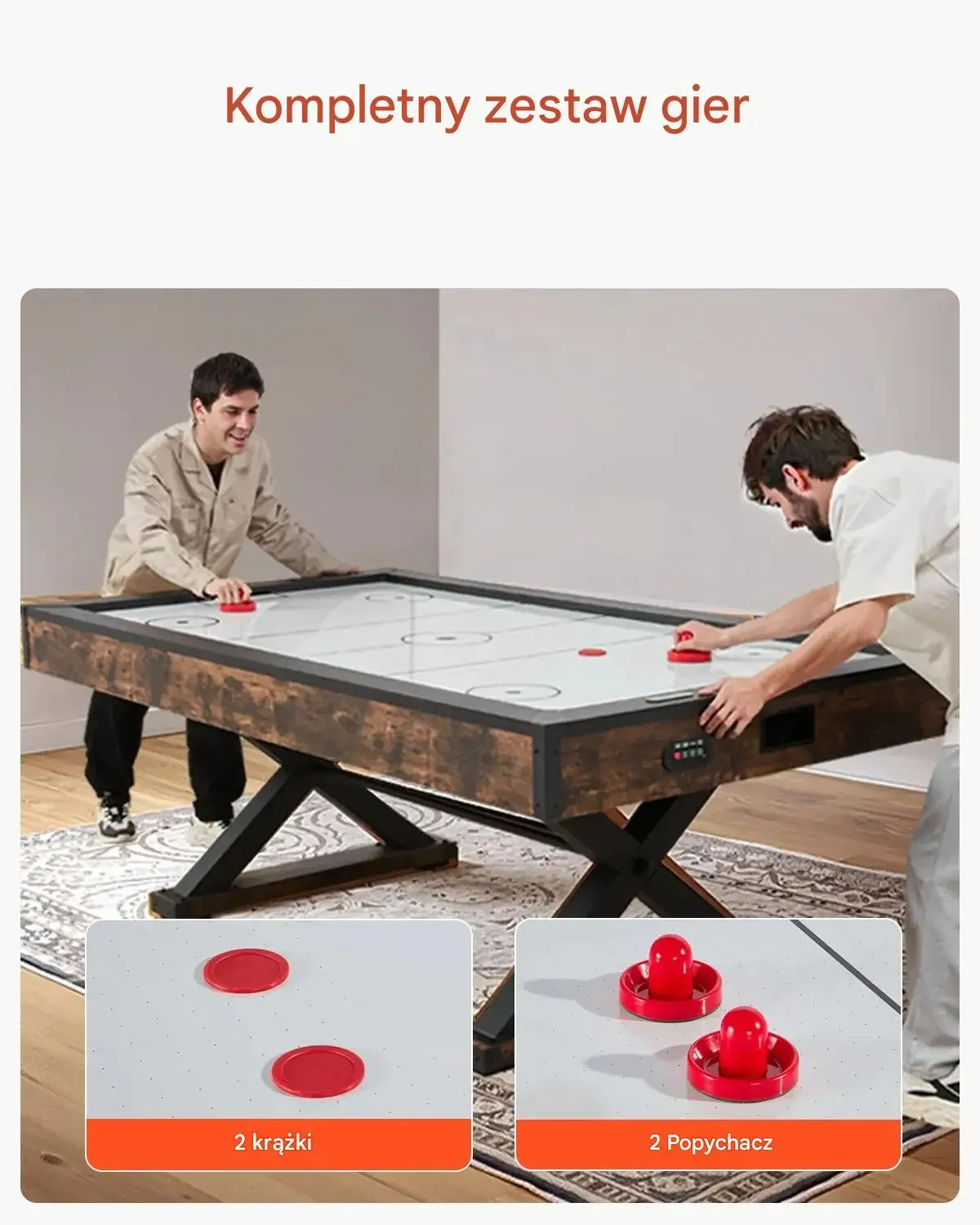 Stół do air hockey 214 cm elektroniczny licznik krążki i paletki arcade dom - obrazek 6
