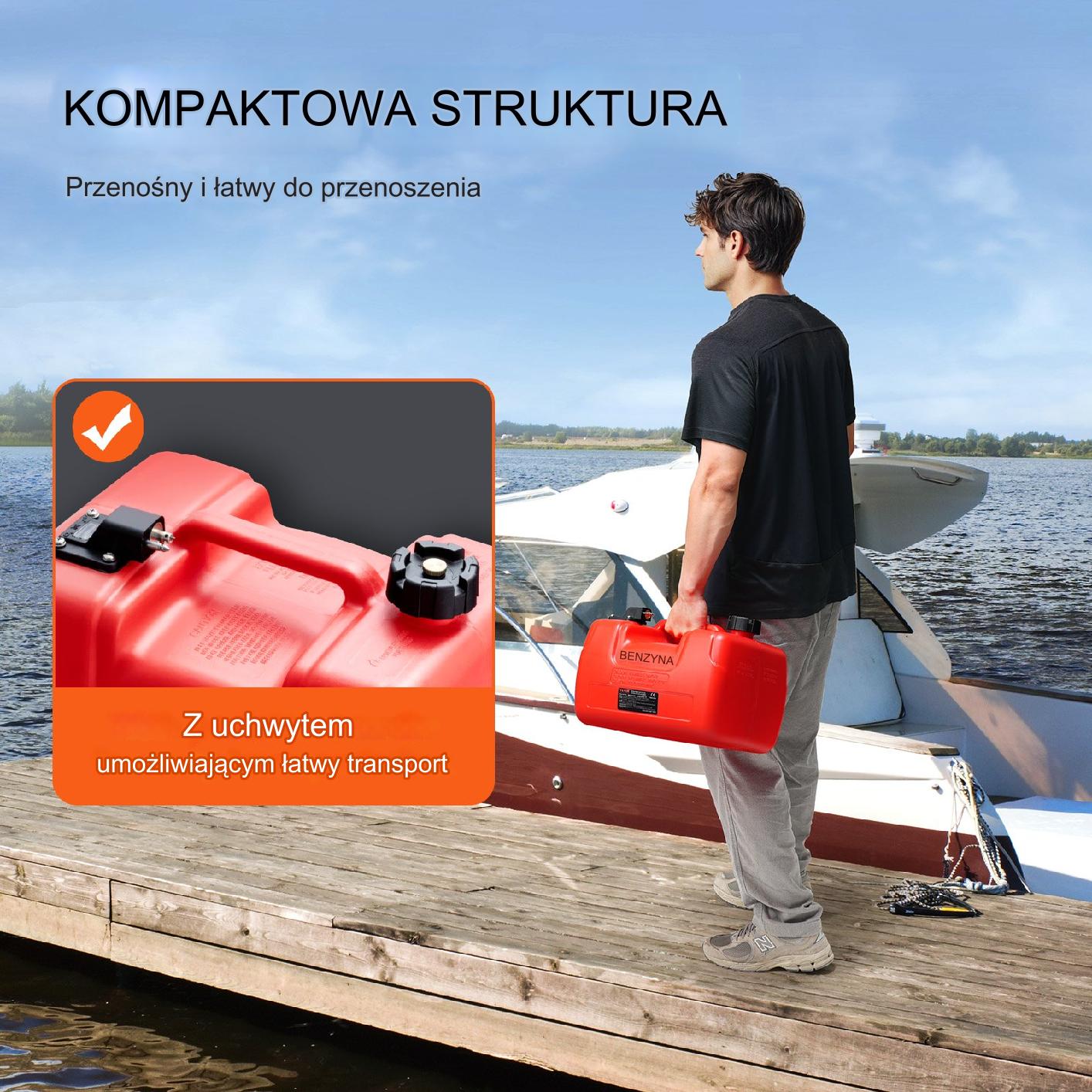Zbiornik paliwa do łodzi 12L przenośny plastikowy z wężem czerwony - obrazek 6