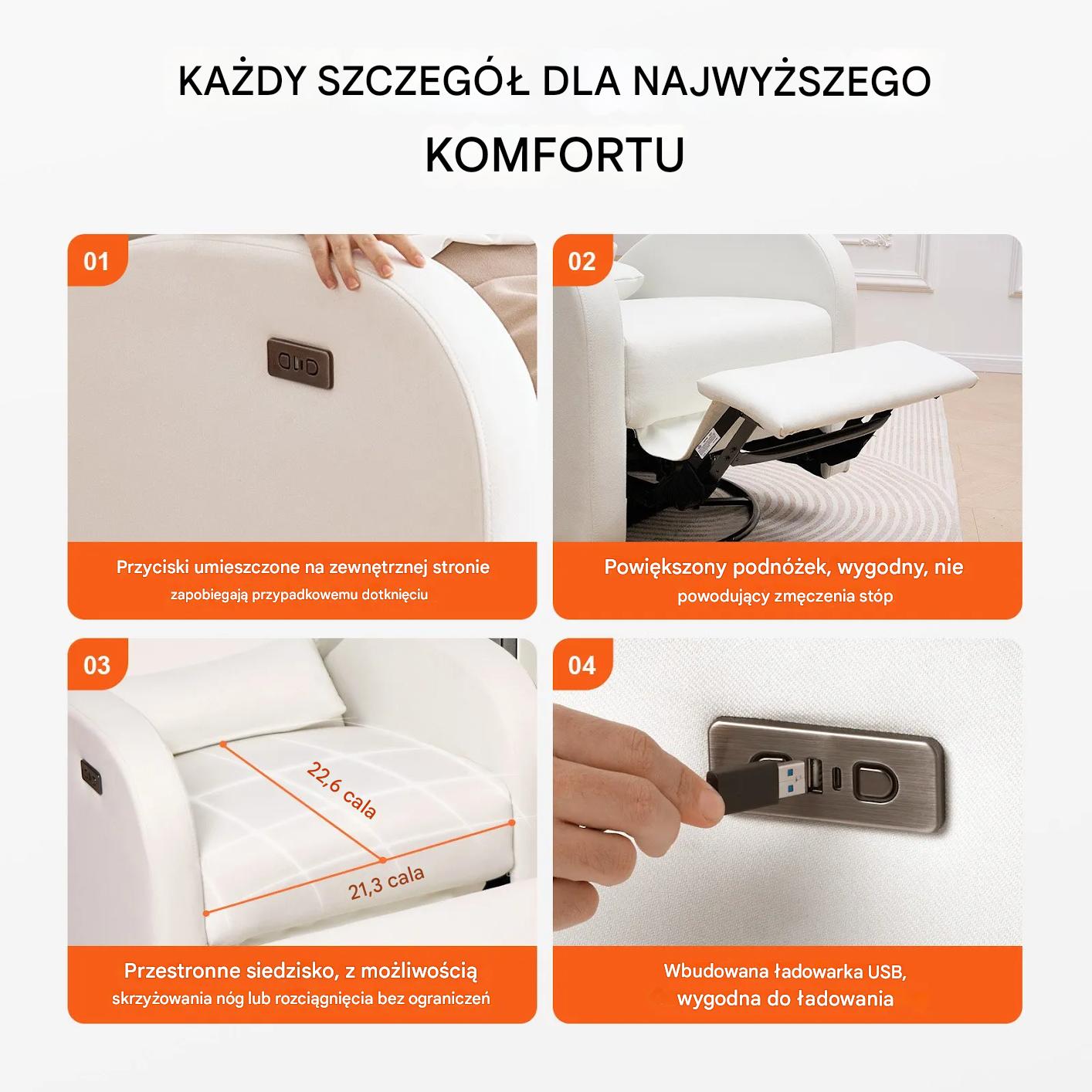 Fotel obrotowy rozkładany elektryczny bujany regulowany do salonu - obrazek 7