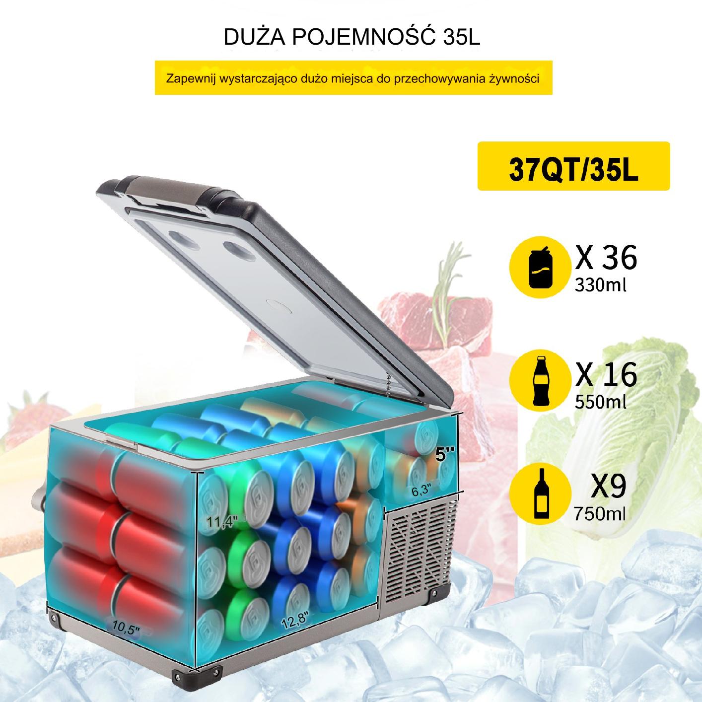 LODÓWKA TURYSTYCZNA SAMOCHODOWA PRZENOŚNA CHŁODZENIE 35L 120/240 V - obrazek 6