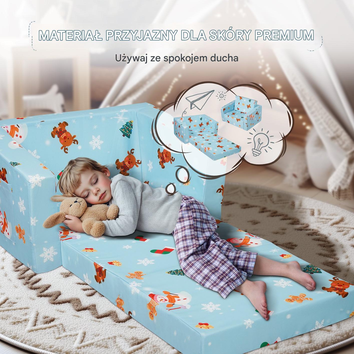 Fotelik dziecięcy składany 2w1 – kanapa sofa dla dzieci niebieska - obrazek 4