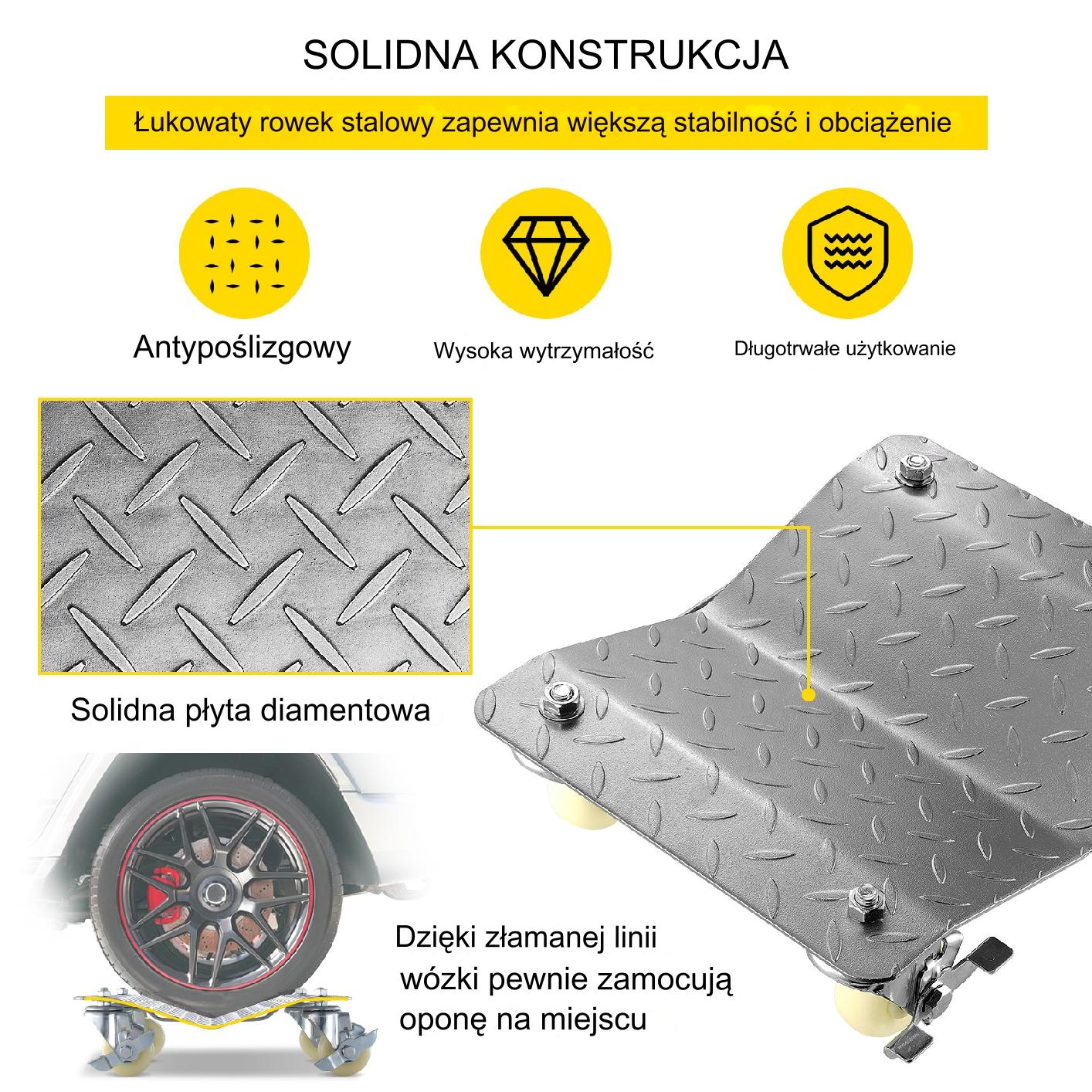 Wózki pod koła 2szt 680kg – do przestawiania aut w warsztacie - obrazek 5