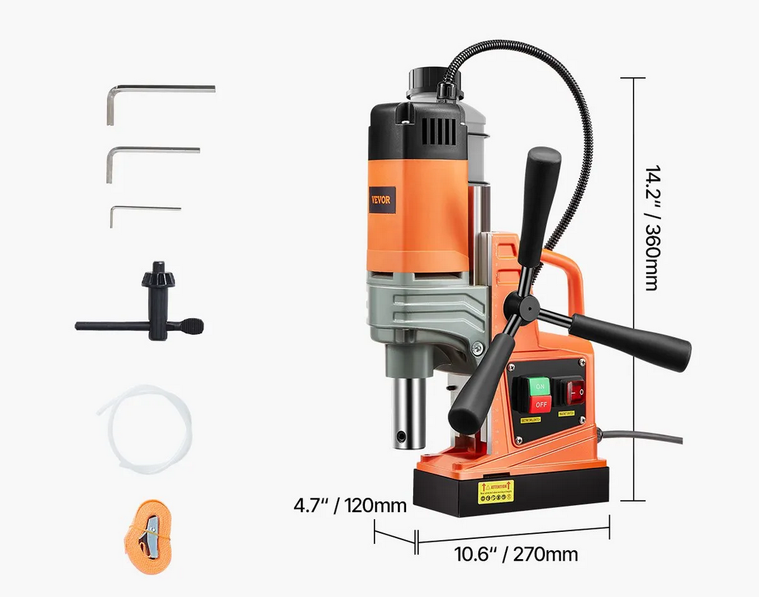 Wiertarka magnetyczna stołowa 1300W 40 mm koronki 13000 N 810 RPM lekka - obrazek 2