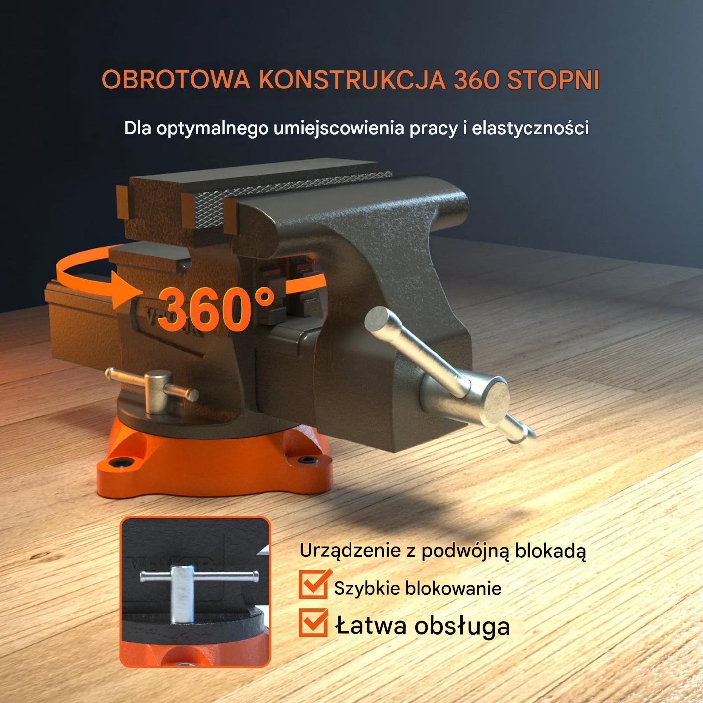 Imadło warsztatowe 16,5cm obrotowe z kowadłem żeliwne do wiertarki rur - obrazek 5