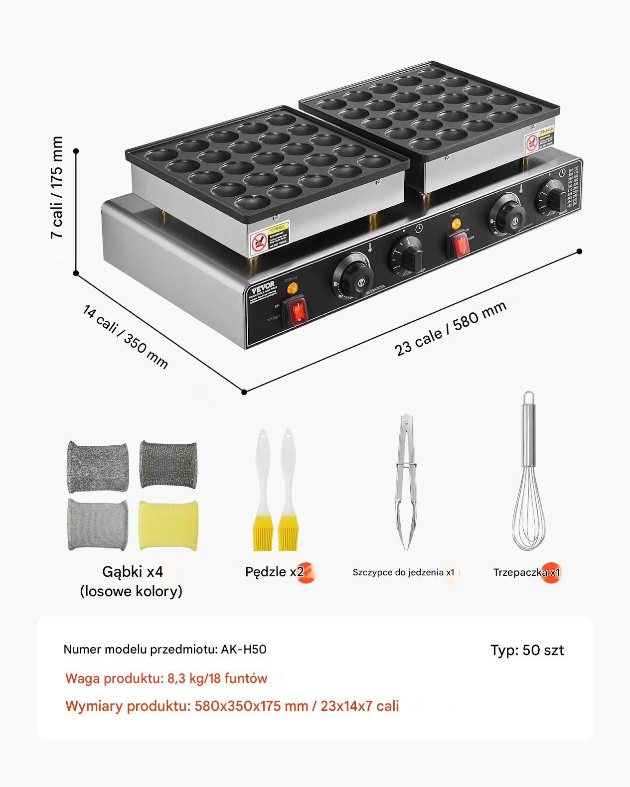 Gofrownica na mini pancakes 50 szt 1800W 50-300°C podwójne sterowanie timer - obrazek 2